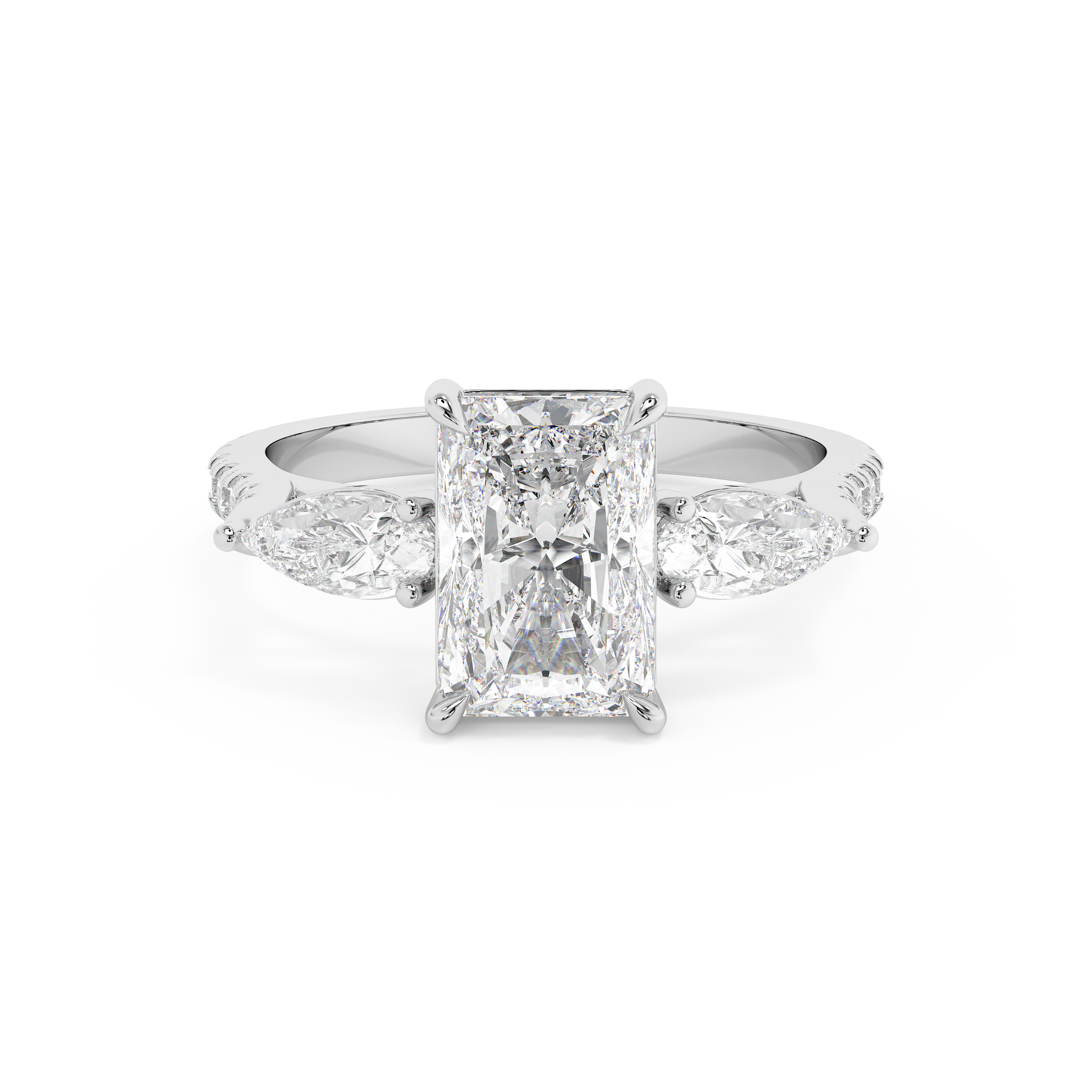 Radiant Three Stone Pave Lab Grown Diamond Engagement Ring