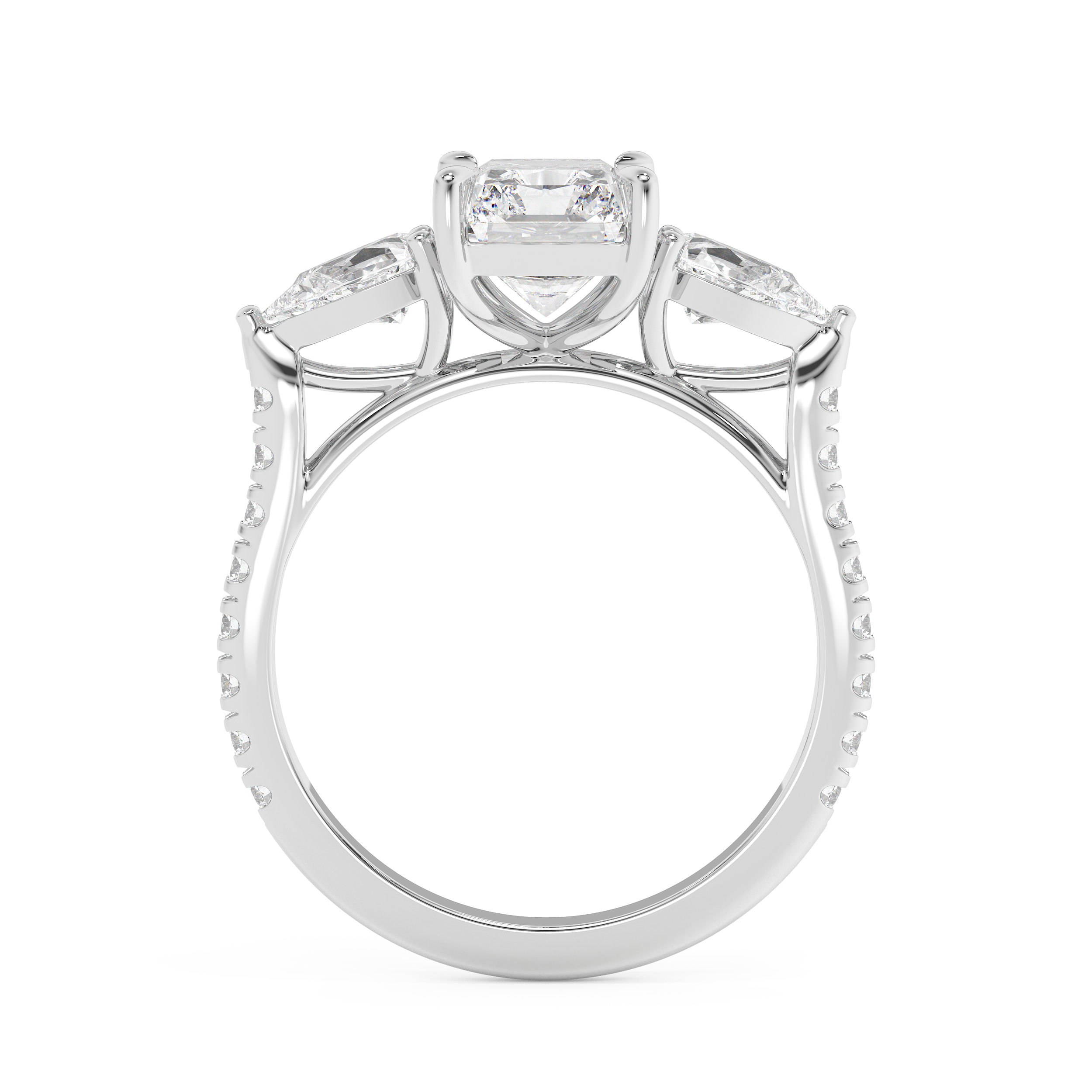 Radiant Three Stone Pave Lab Grown Diamond Engagement Ring