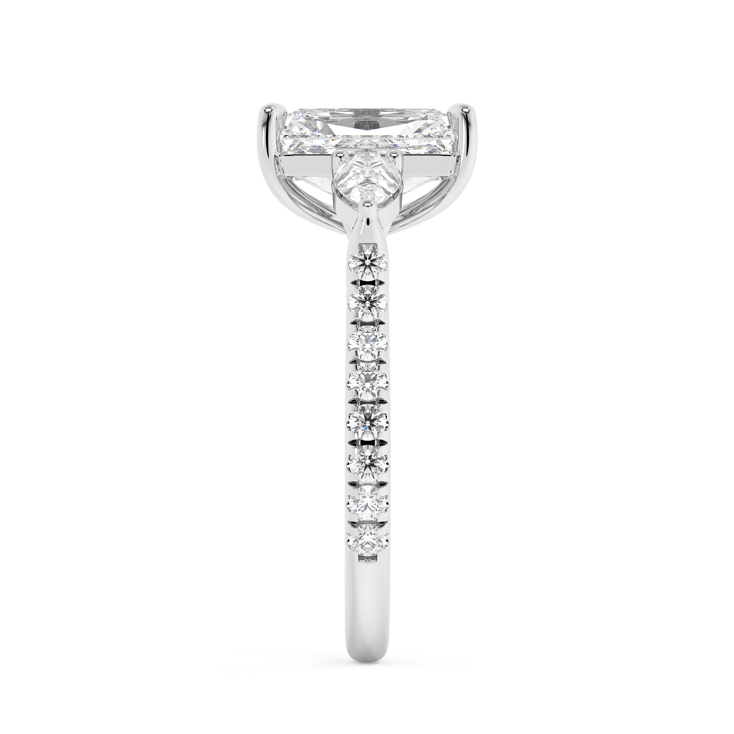 Radiant Three Stone Pave Lab Grown Diamond Engagement Ring