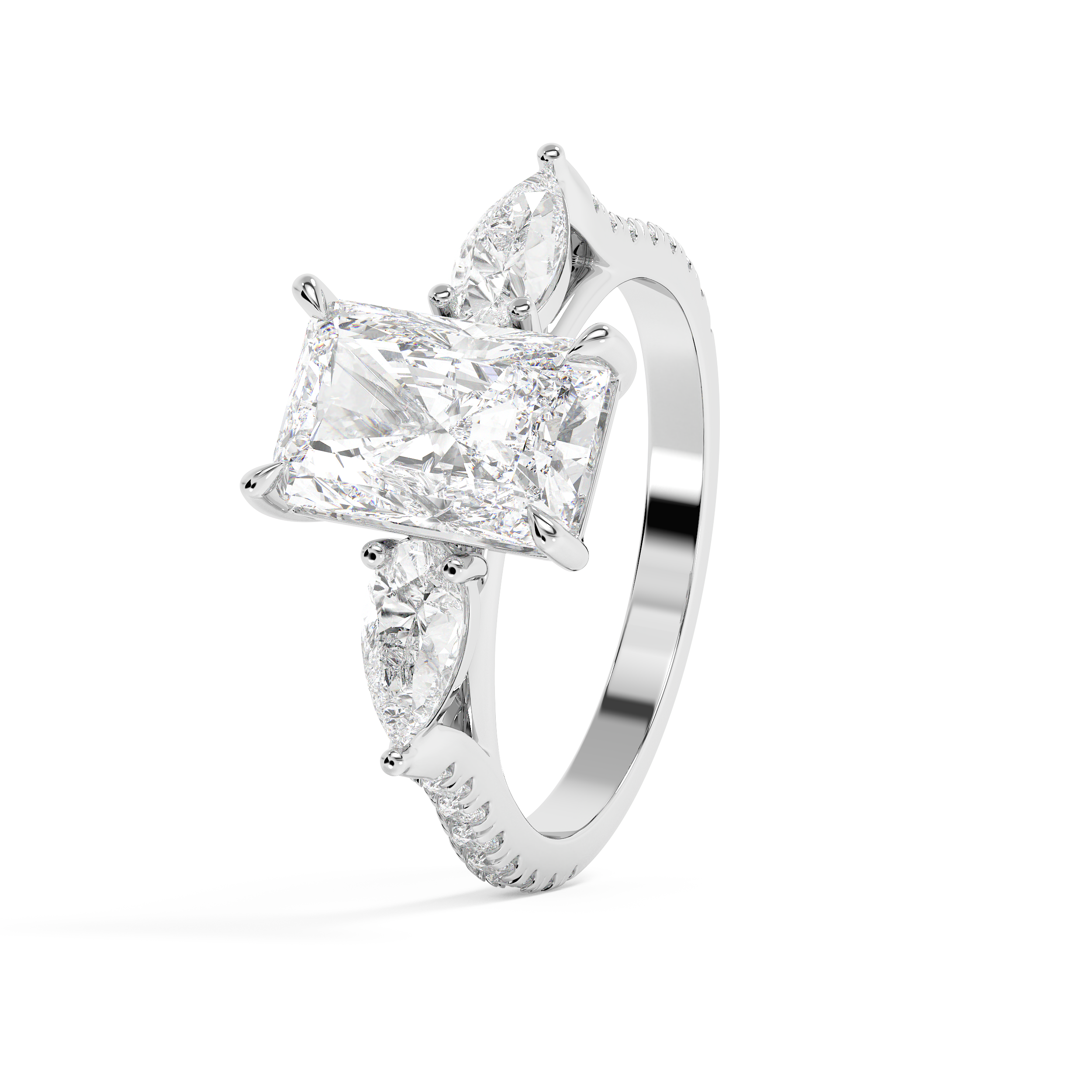 Radiant Three Stone Pave Lab Grown Diamond Engagement Ring