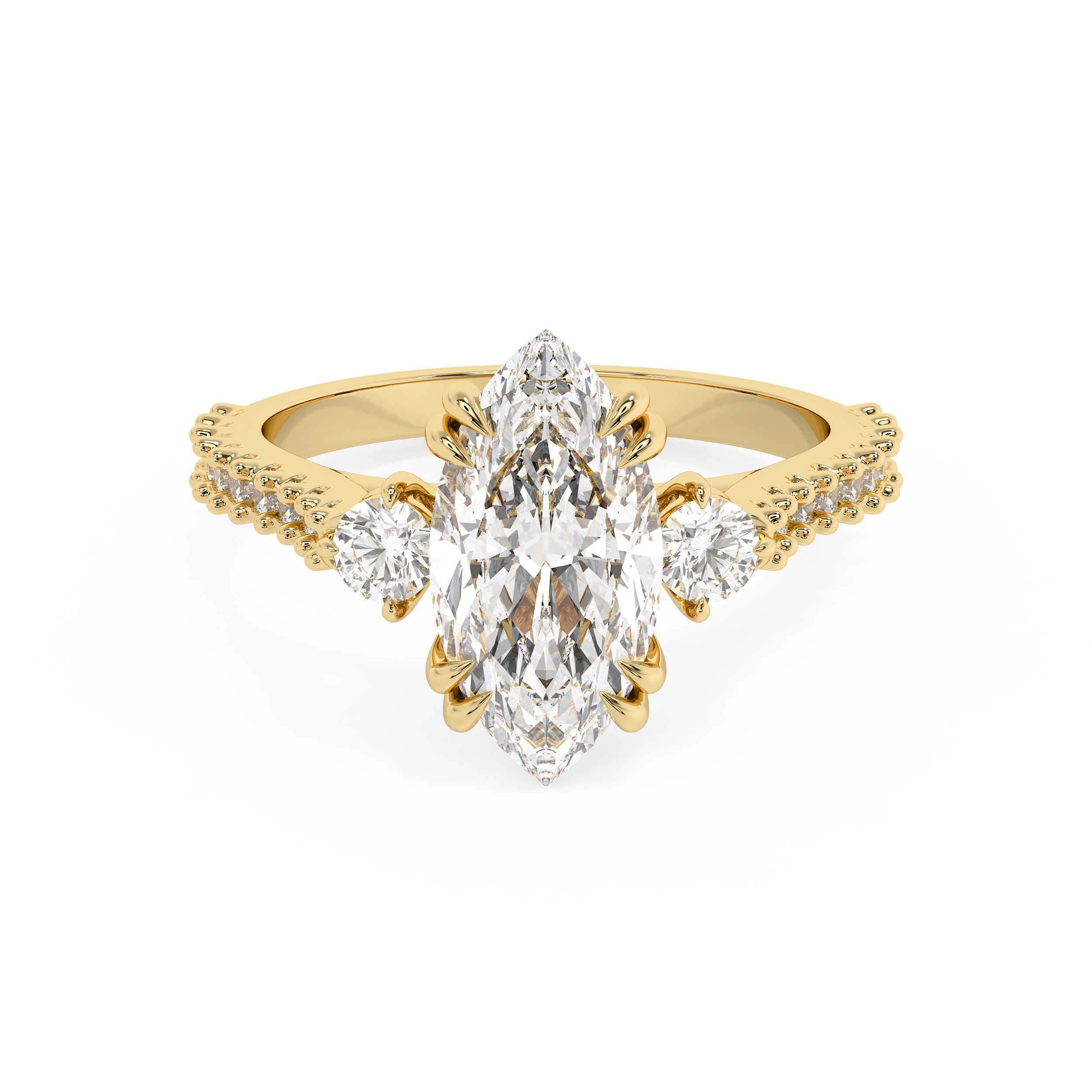 Marquise Three Stone Pave Lab Grown Diamond Engagement Ring