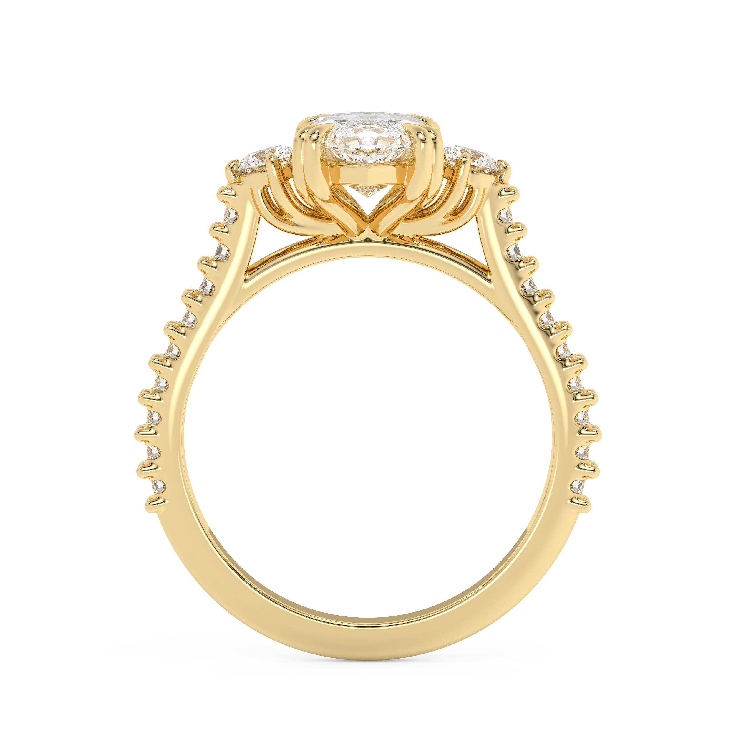 Marquise Three Stone Pave Lab Grown Diamond Engagement Ring