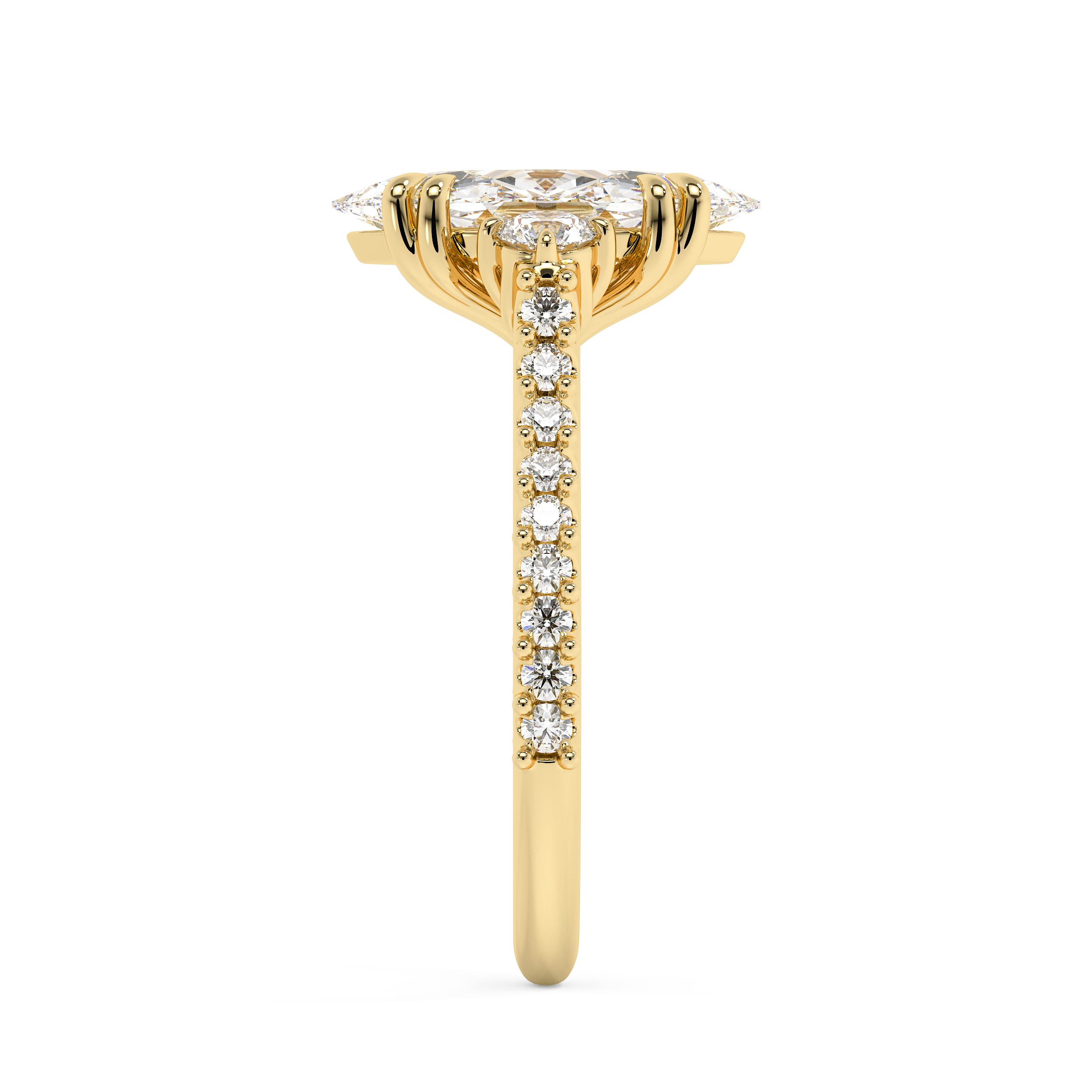 Marquise Three Stone Pave Lab Grown Diamond Engagement Ring