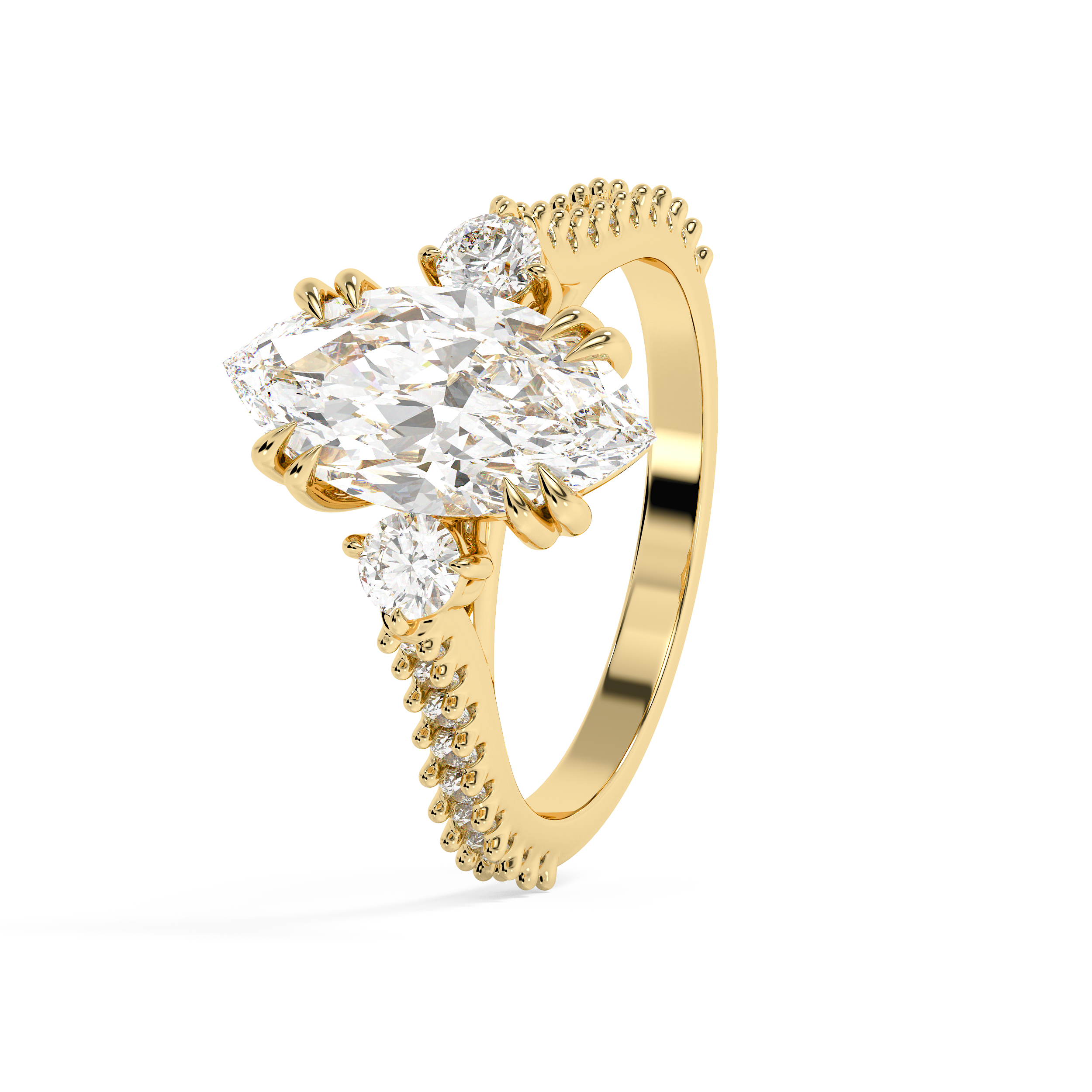 Marquise Three Stone Pave Lab Grown Diamond Engagement Ring
