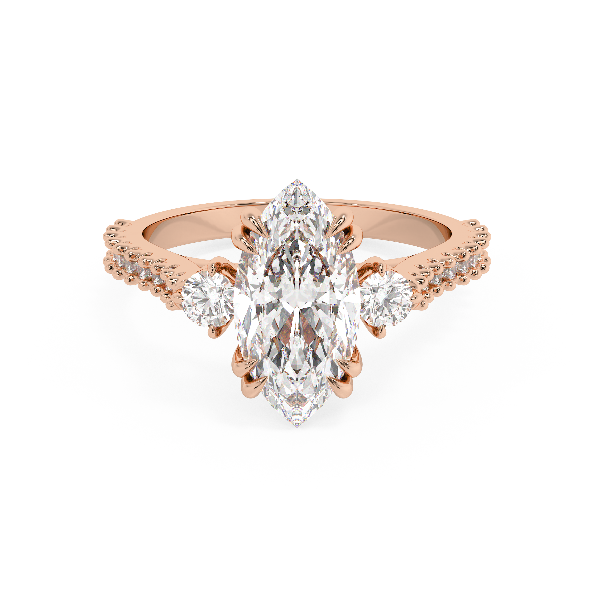 Marquise Three Stone Pave Lab Grown Diamond Engagement Ring