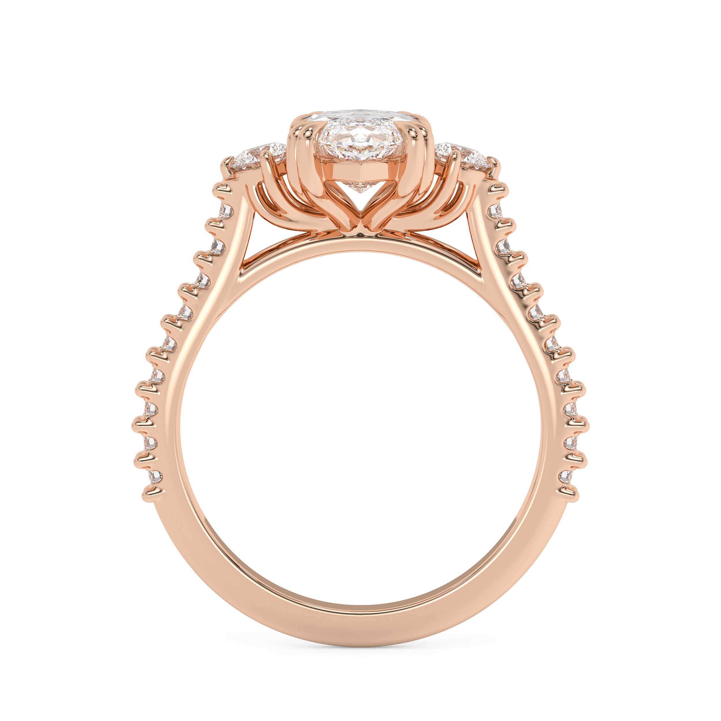 Marquise Three Stone Pave Lab Grown Diamond Engagement Ring