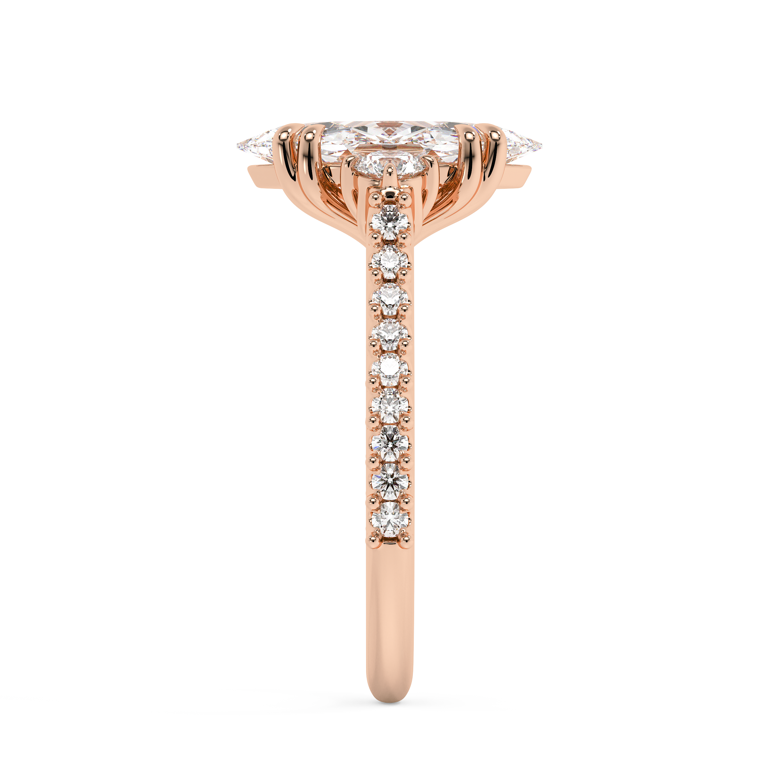 Marquise Three Stone Pave Lab Grown Diamond Engagement Ring