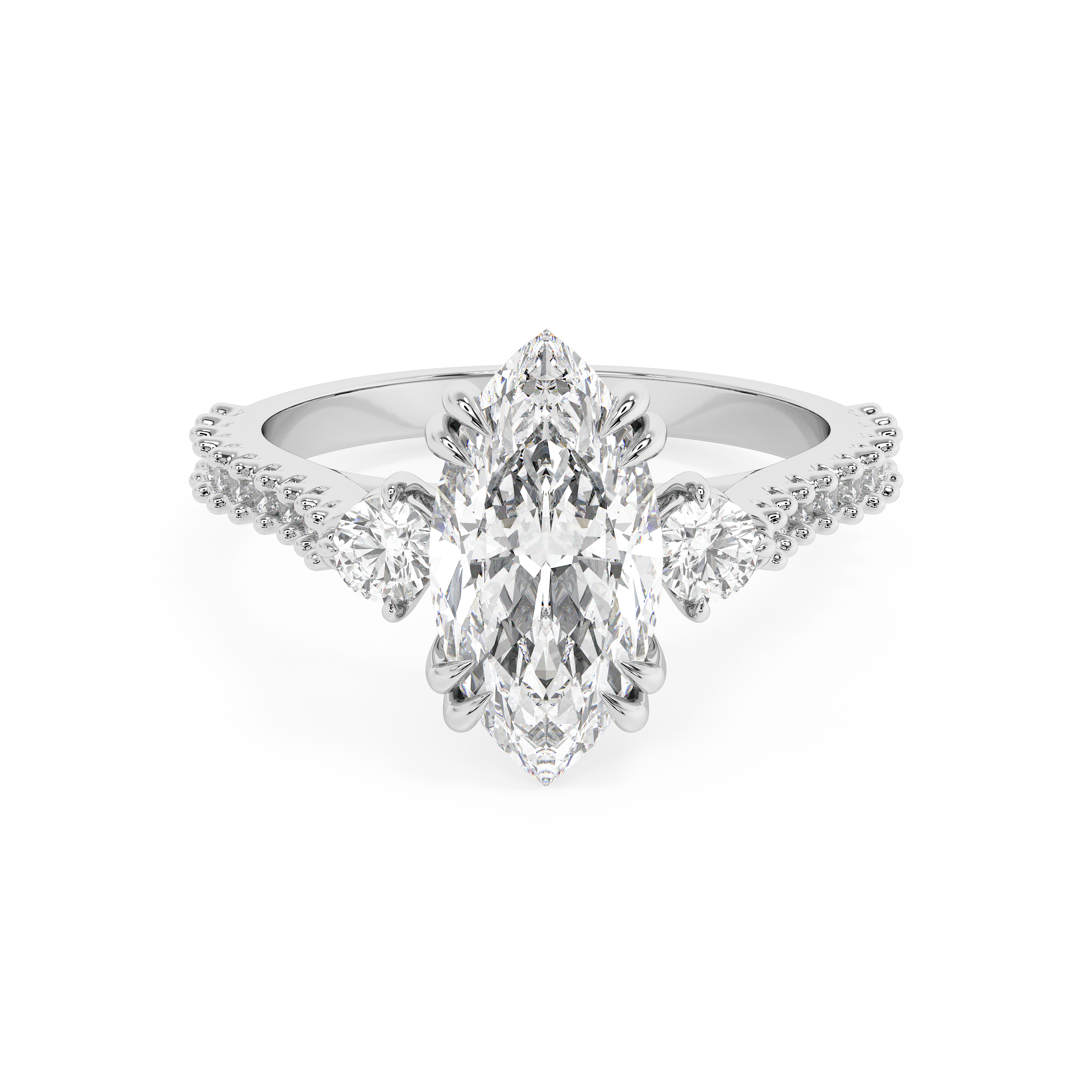 Marquise Three Stone Pave Lab Grown Diamond Engagement Ring