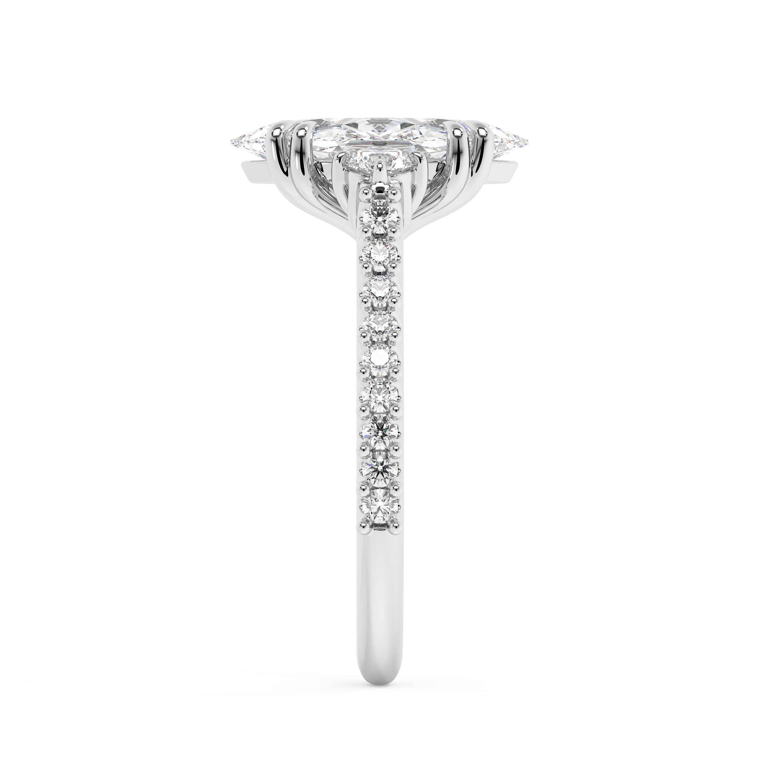 Marquise Three Stone Pave Lab Grown Diamond Engagement Ring
