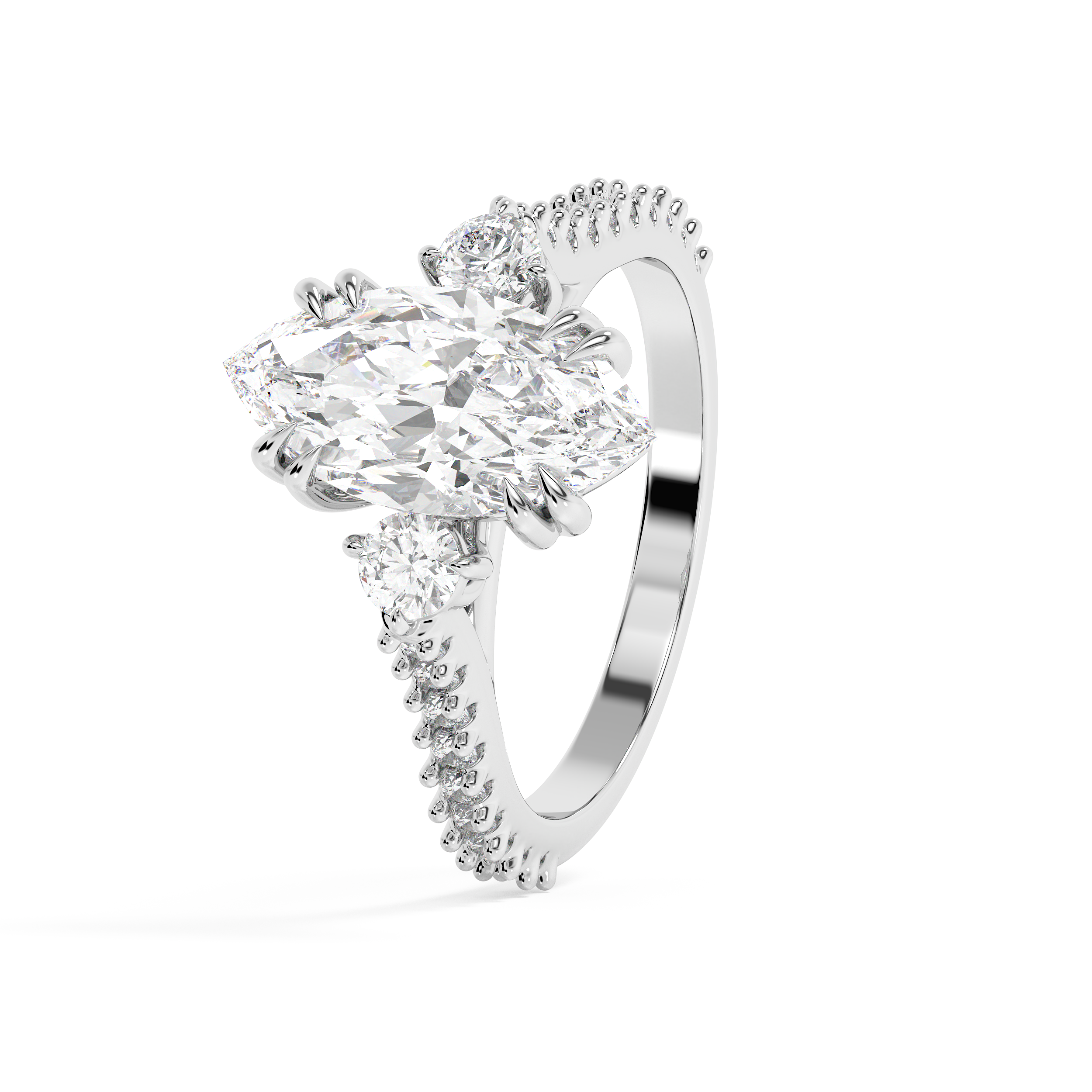 Marquise Three Stone Pave Lab Grown Diamond Engagement Ring