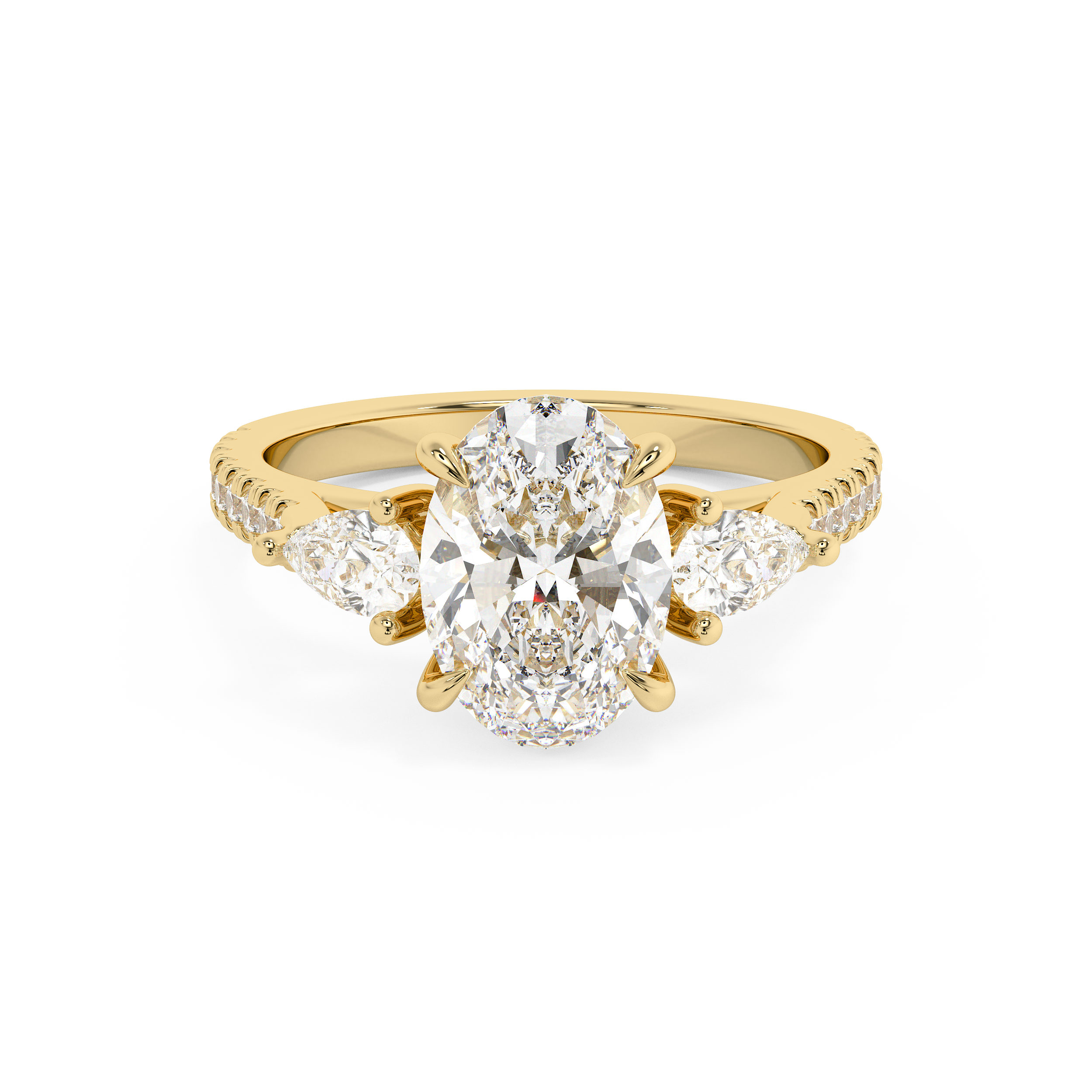Oval Three Stone Pave Lab Grown Diamond Engagement Ring