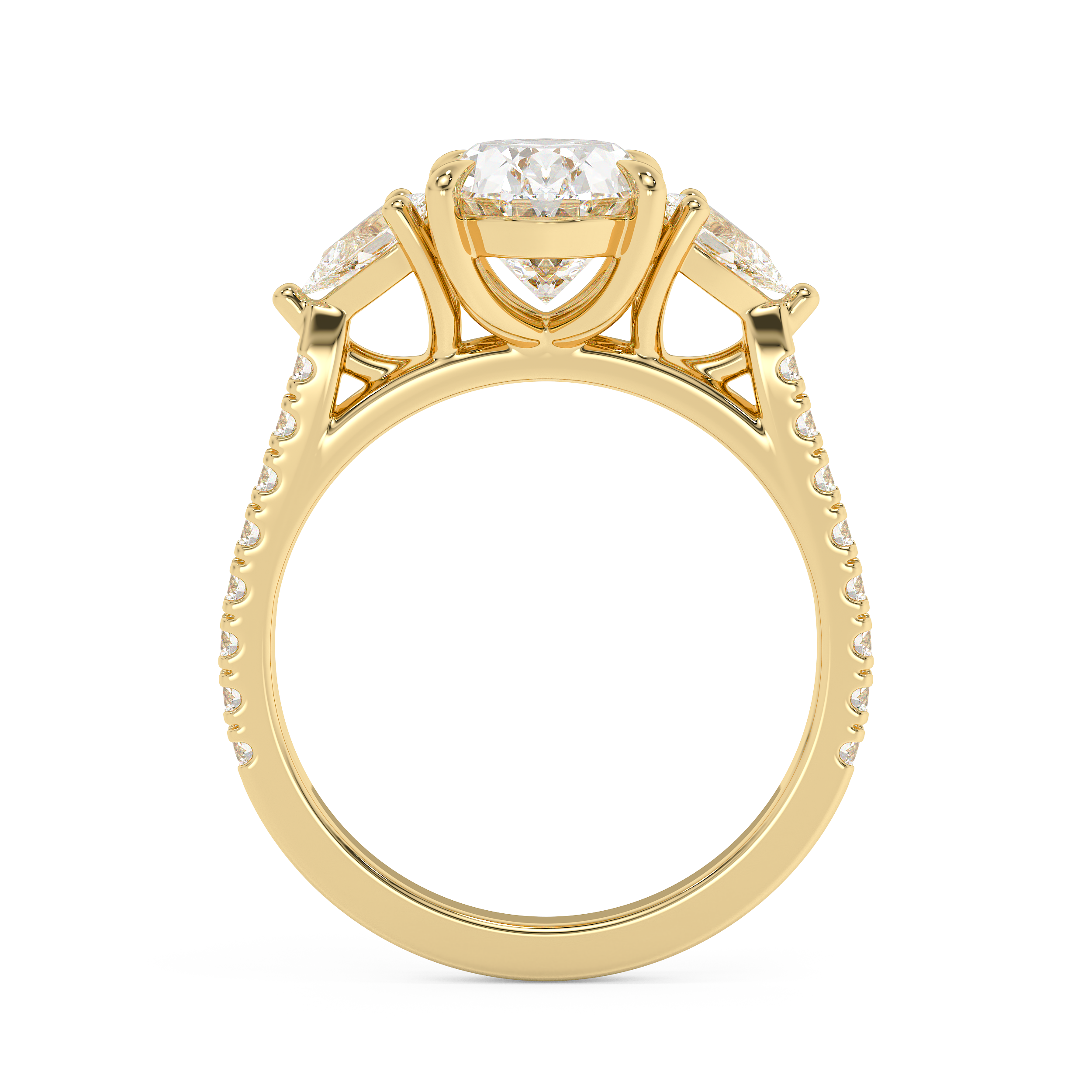 Oval Three Stone Pave Lab Grown Diamond Engagement Ring