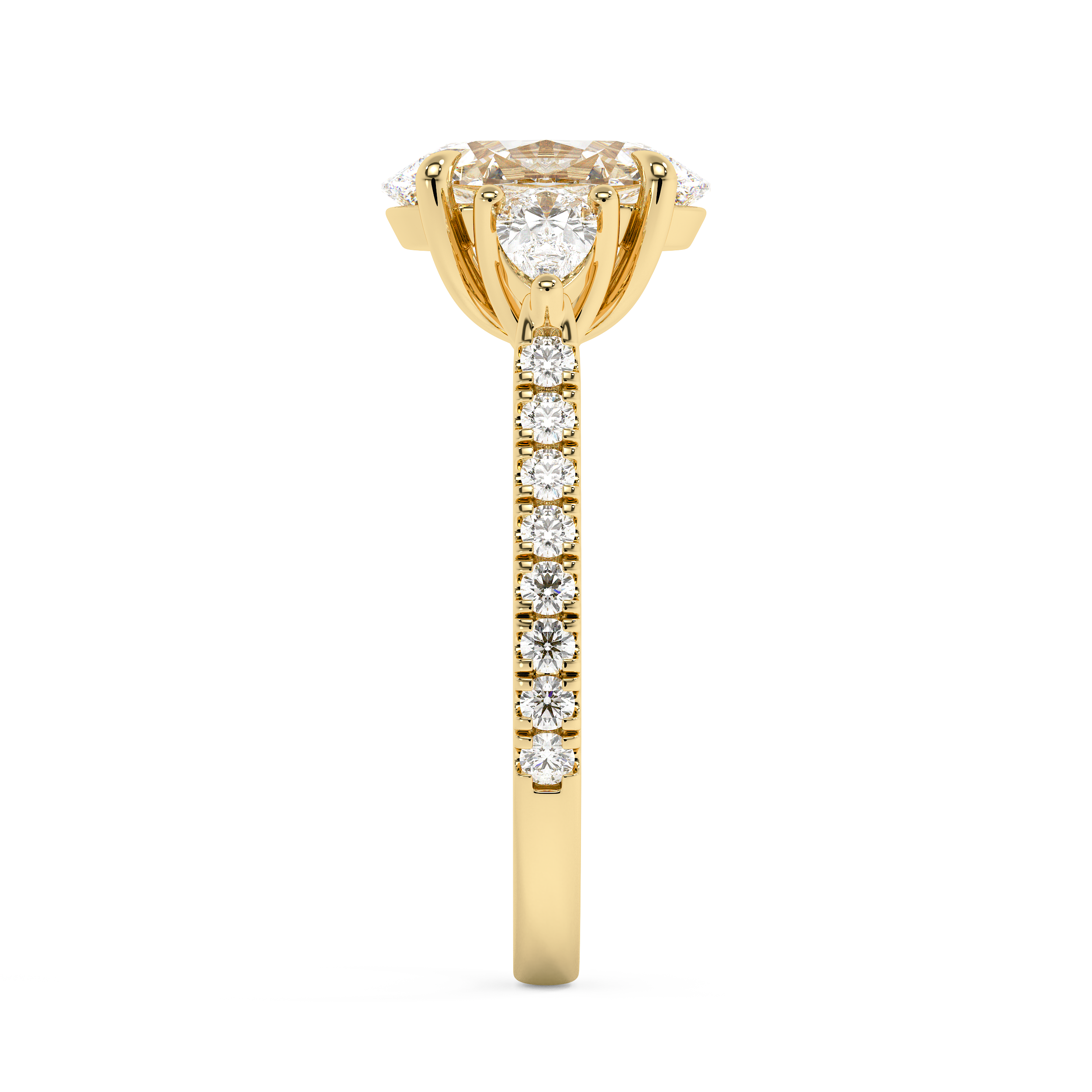 Oval Three Stone Pave Lab Grown Diamond Engagement Ring