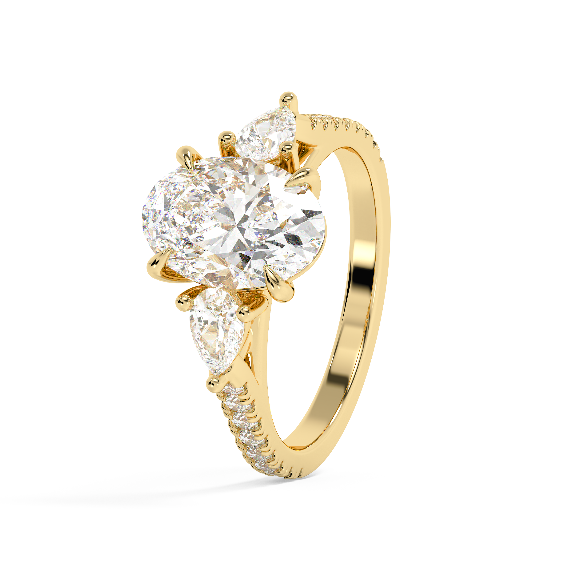 Oval Three Stone Pave Lab Grown Diamond Engagement Ring