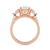 Oval Three Stone Pave Lab Grown Diamond Engagement Ring