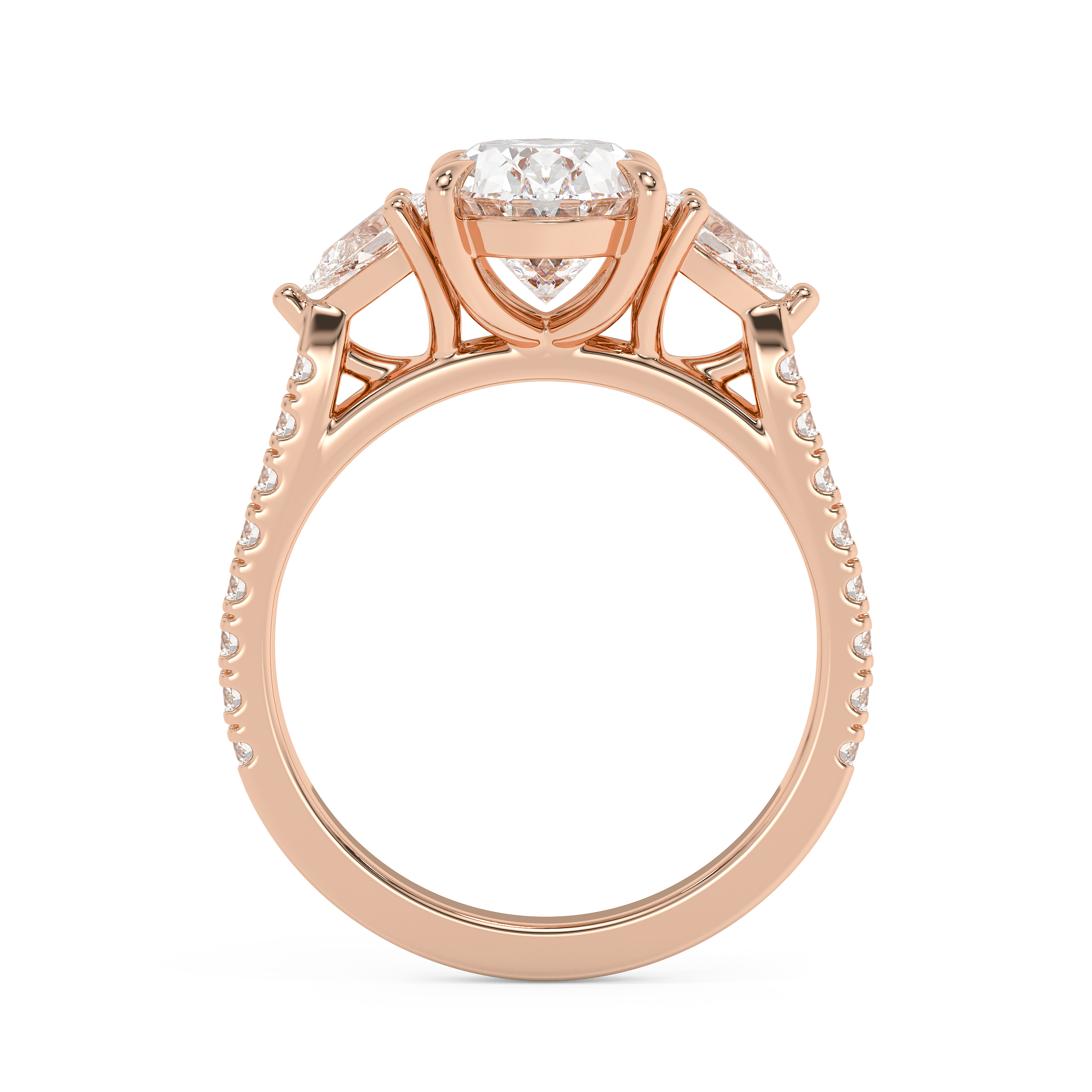 Oval Three Stone Pave Lab Grown Diamond Engagement Ring