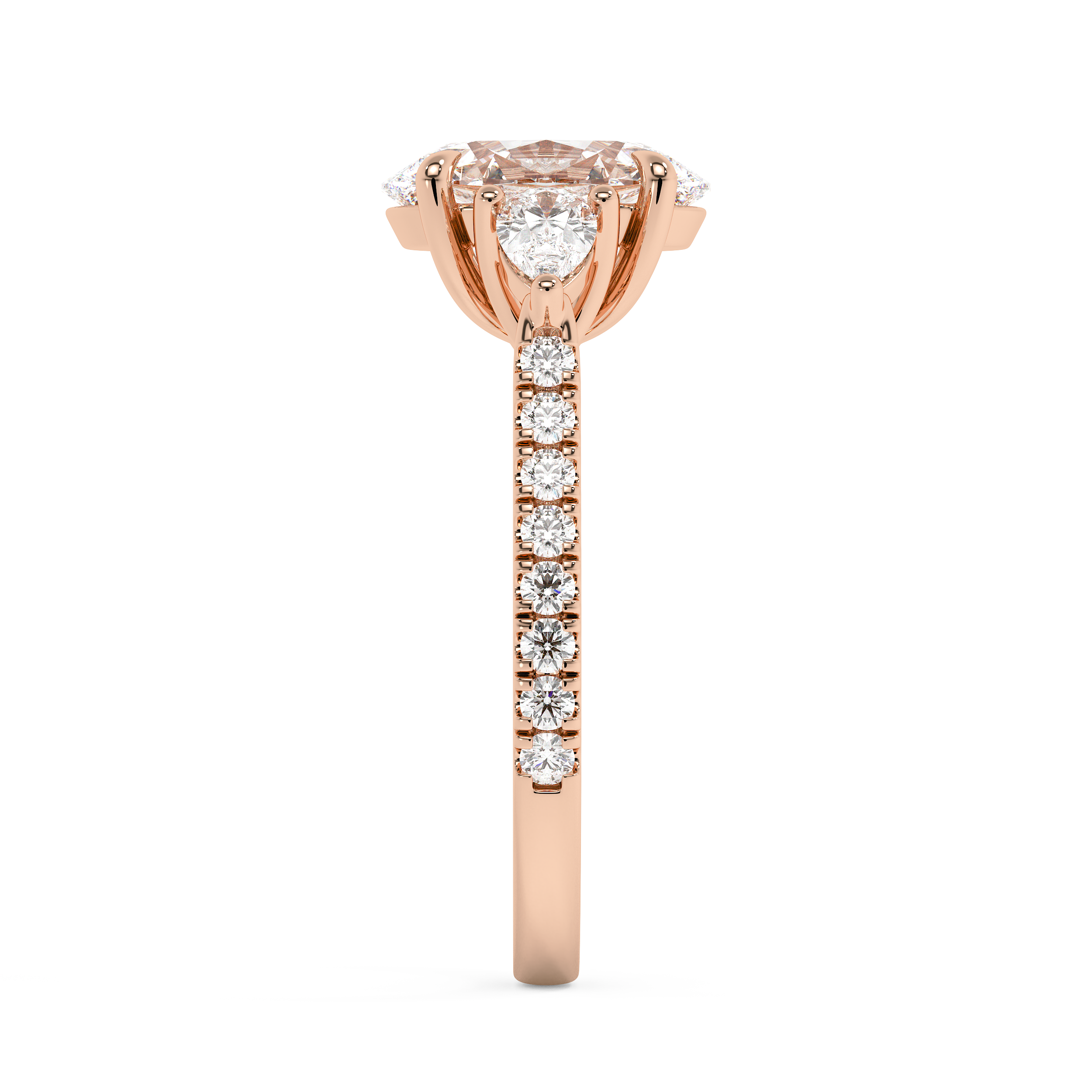 Oval Three Stone Pave Lab Grown Diamond Engagement Ring