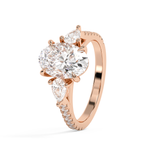 Oval Three Stone Pave Lab Grown Diamond Engagement Ring