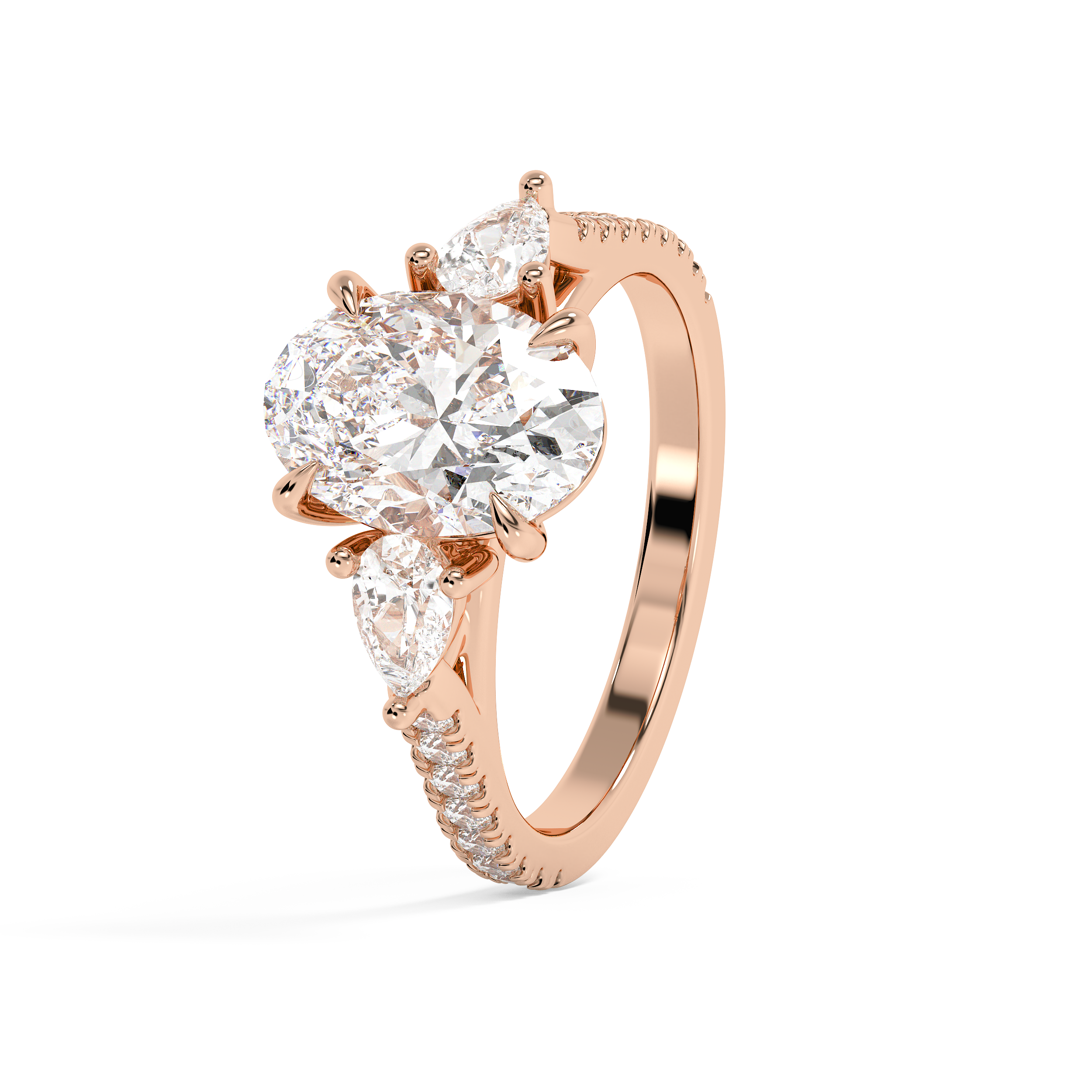 Oval Three Stone Pave Lab Grown Diamond Engagement Ring