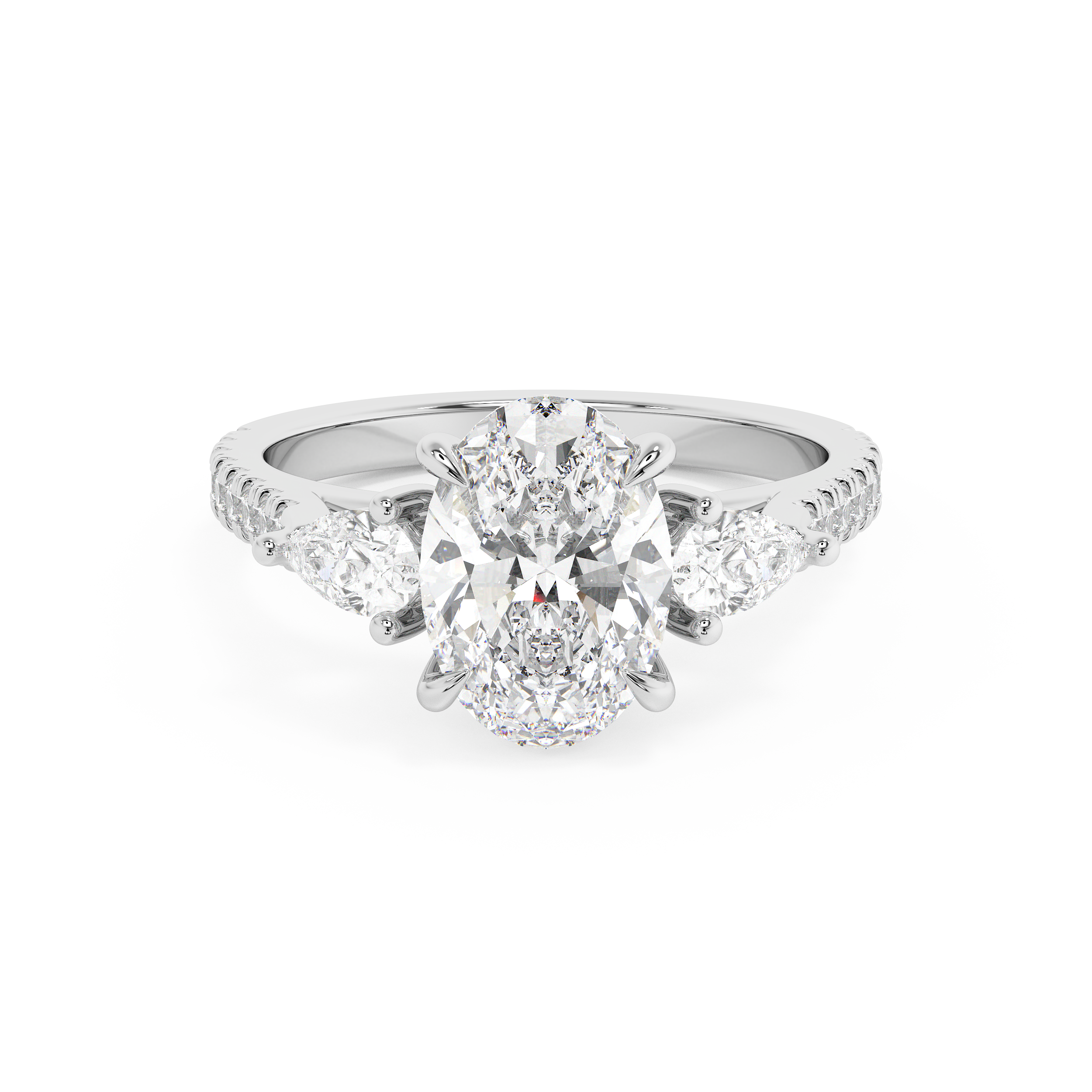 Oval Three Stone Pave Lab Grown Diamond Engagement Ring
