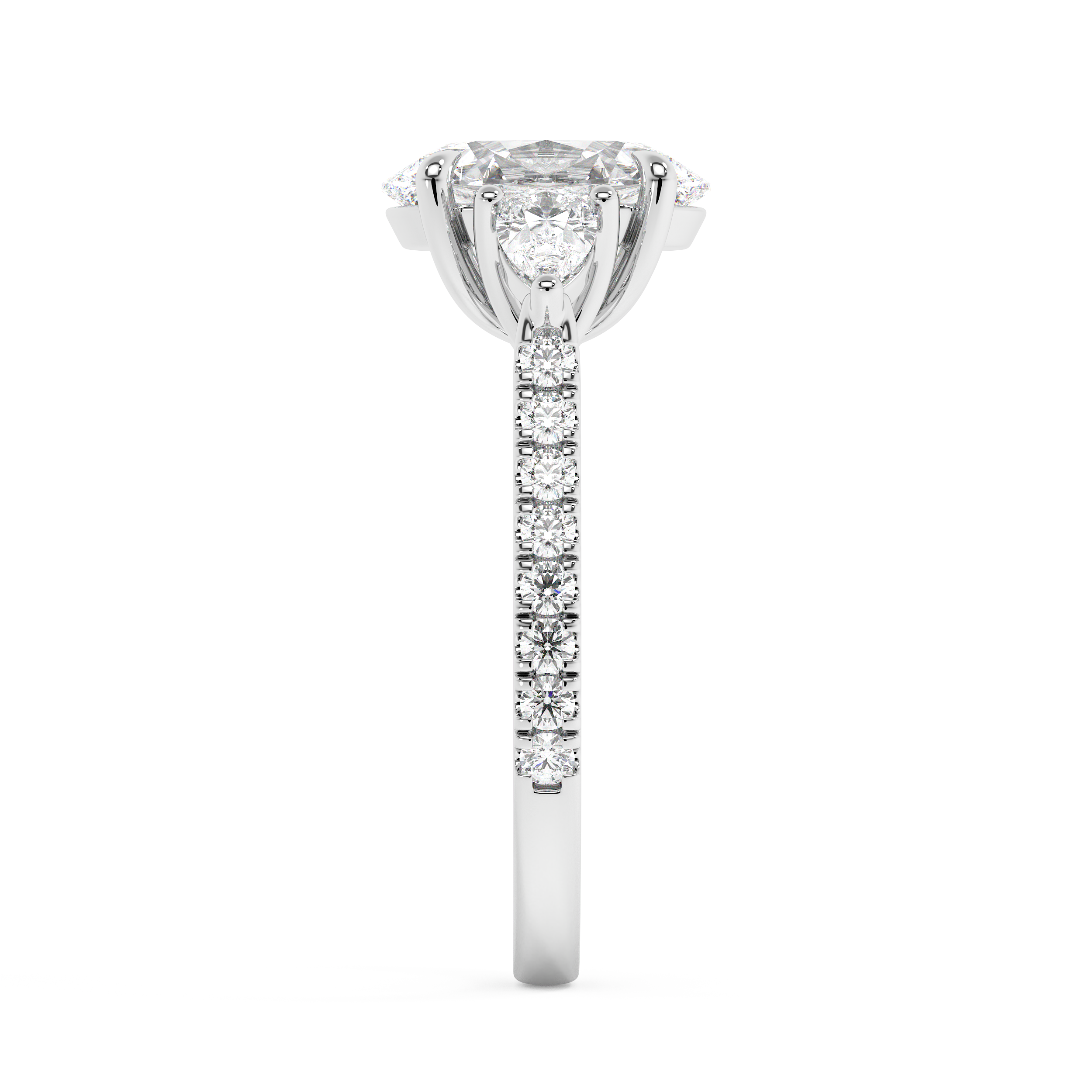 Oval Three Stone Pave Lab Grown Diamond Engagement Ring