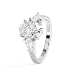 Oval Three Stone Pave Lab Grown Diamond Engagement Ring
