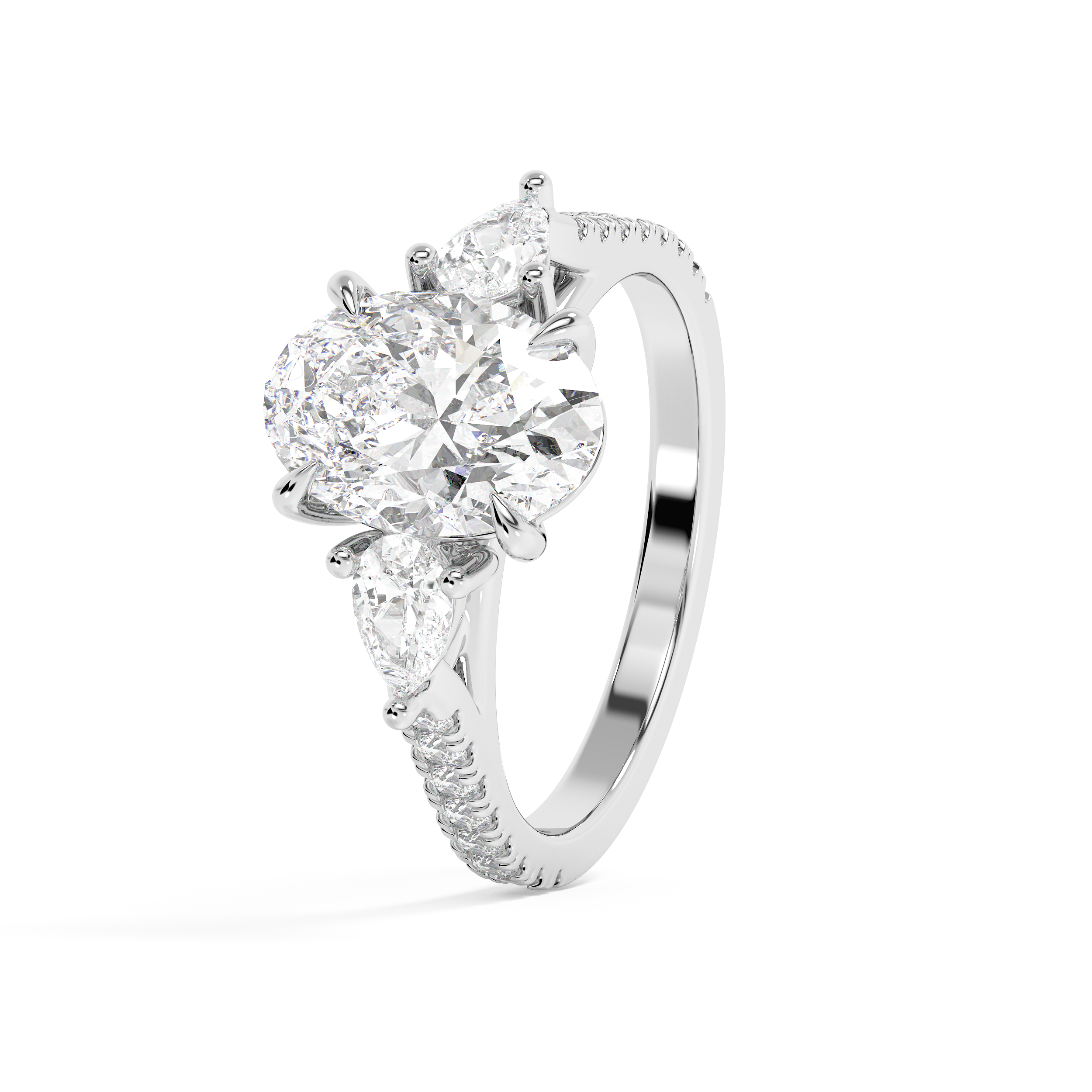 Oval Three Stone Pave Lab Grown Diamond Engagement Ring