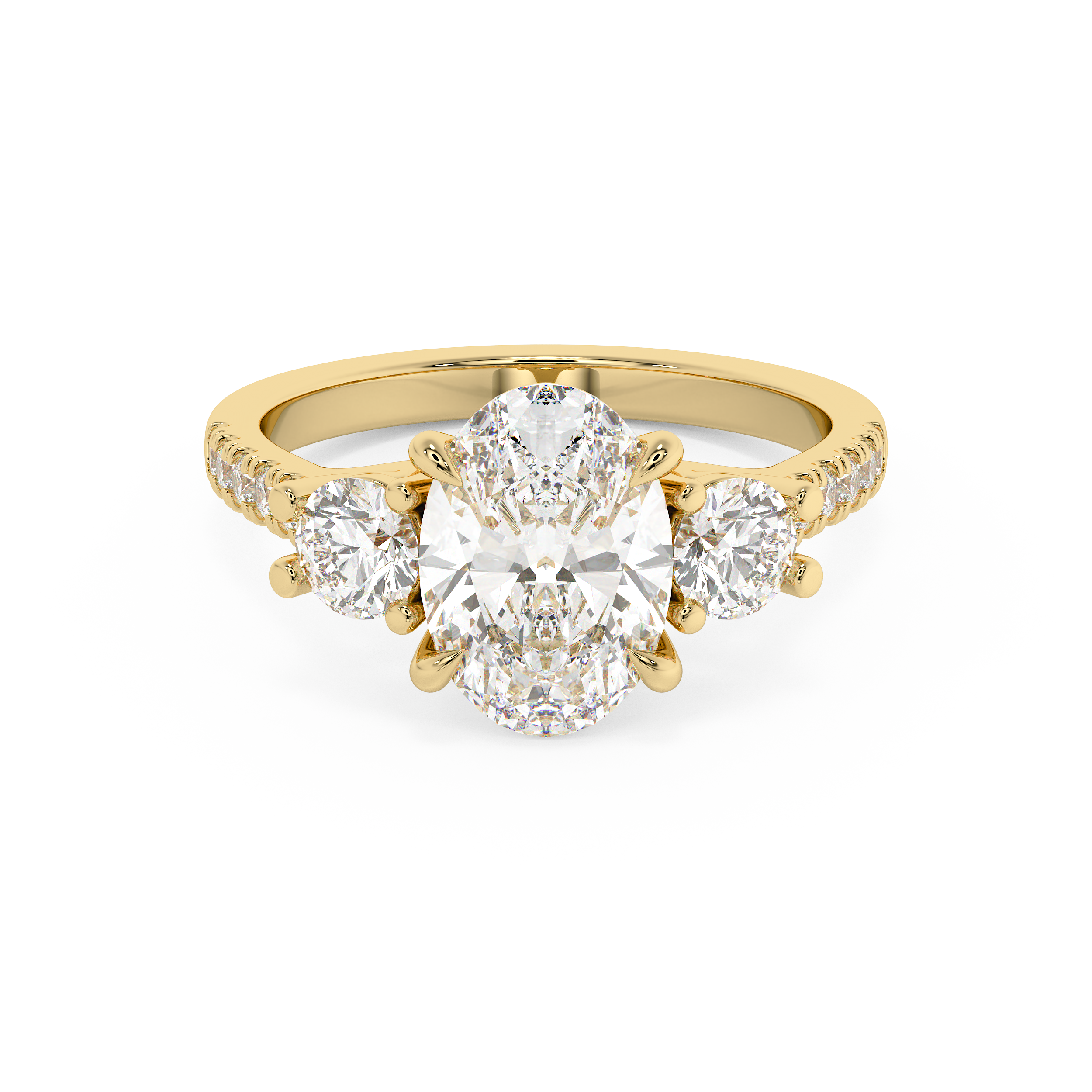 Oval Three Stone Pave Lab Grown Diamond Engagement Ring
