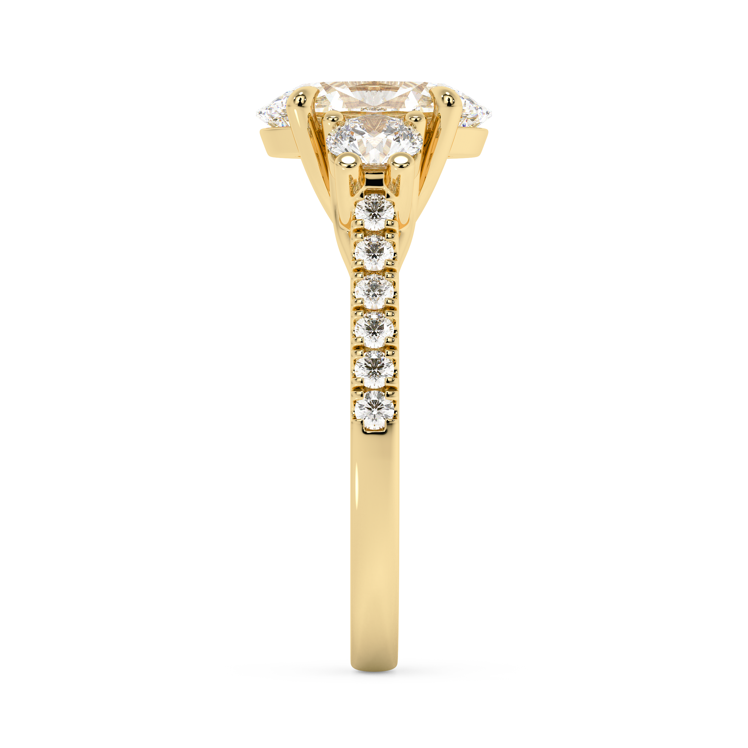 Oval Three Stone Pave Lab Grown Diamond Engagement Ring