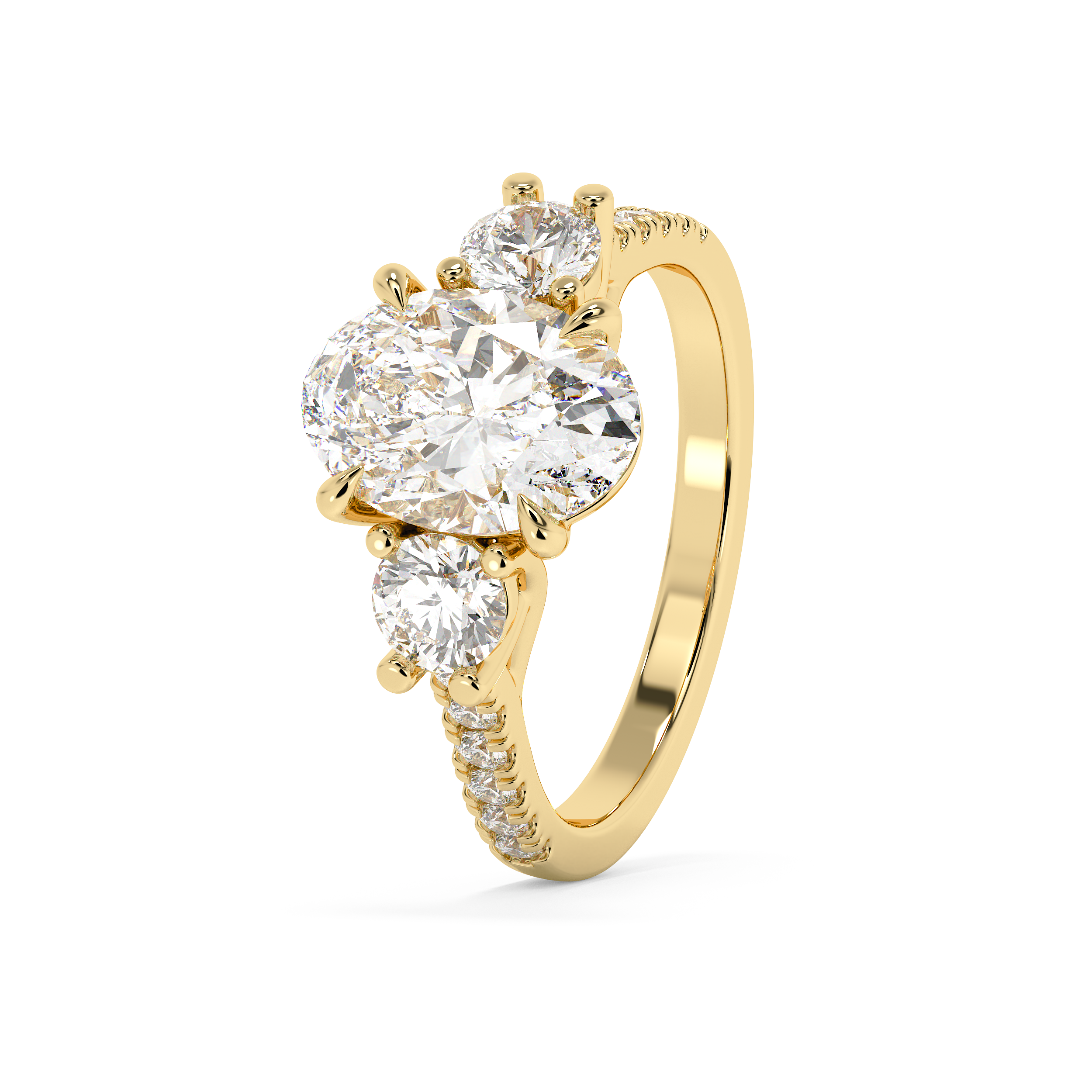 Oval Three Stone Pave Lab Grown Diamond Engagement Ring