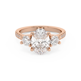 Oval Three Stone Pave Lab Grown Diamond Engagement Ring