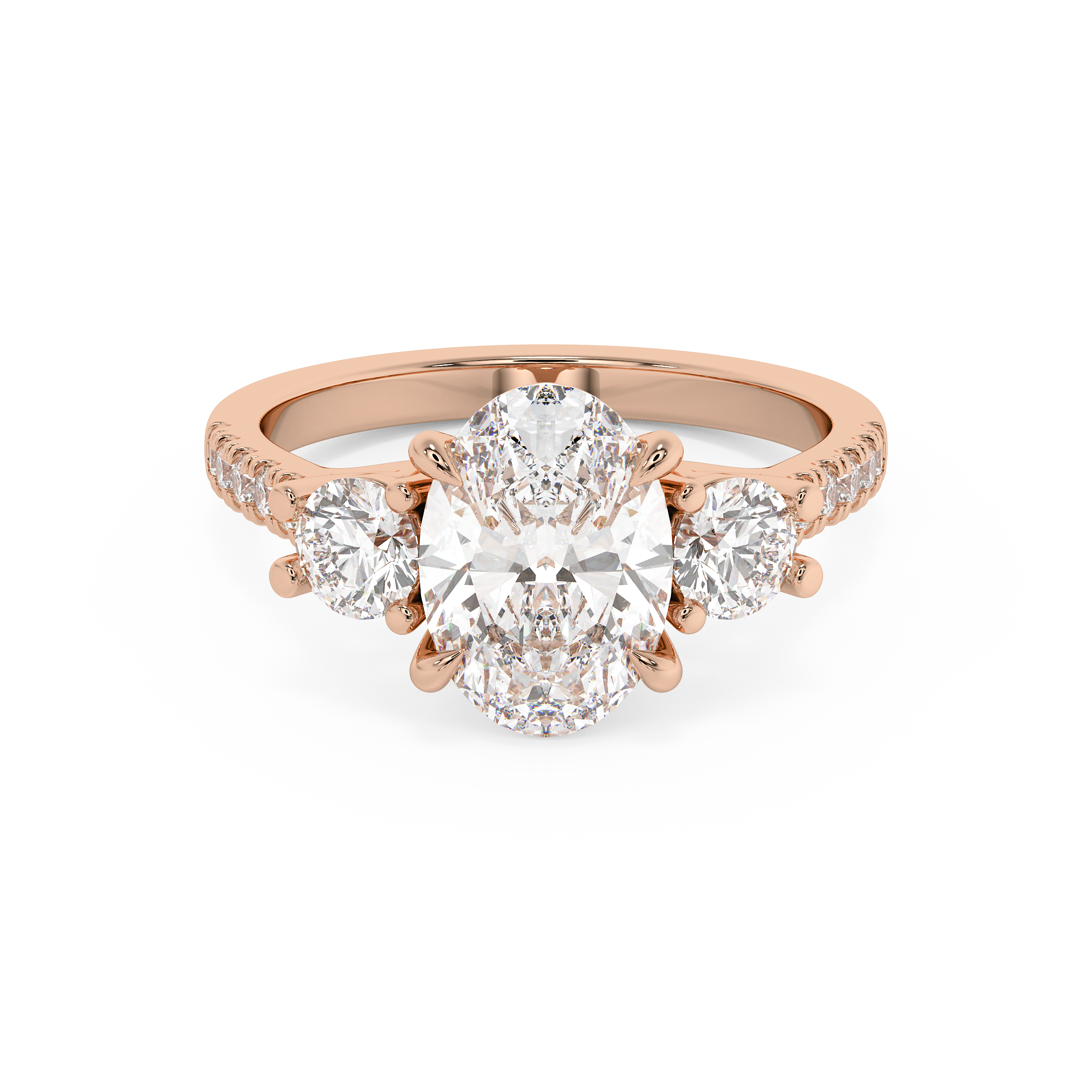 Oval Three Stone Pave Lab Grown Diamond Engagement Ring