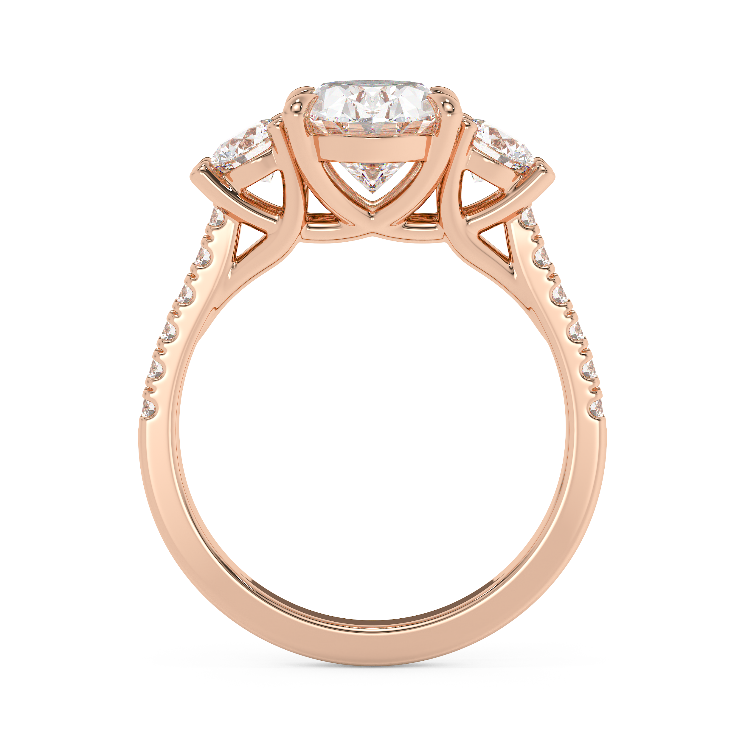 Oval Three Stone Pave Lab Grown Diamond Engagement Ring