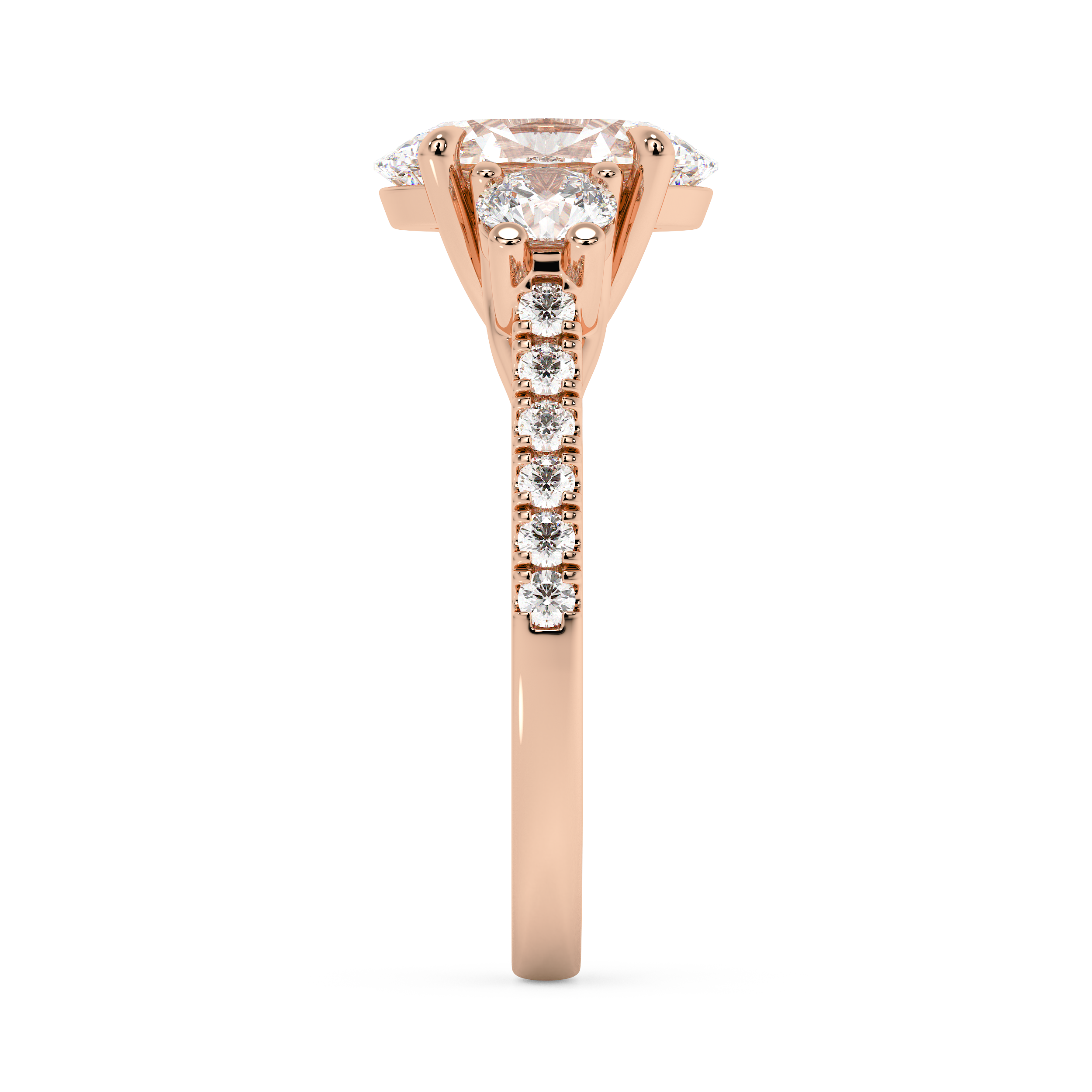 Oval Three Stone Pave Lab Grown Diamond Engagement Ring