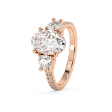 Oval Three Stone Pave Lab Grown Diamond Engagement Ring