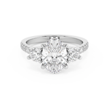 Oval Three Stone Pave Lab Grown Diamond Engagement Ring