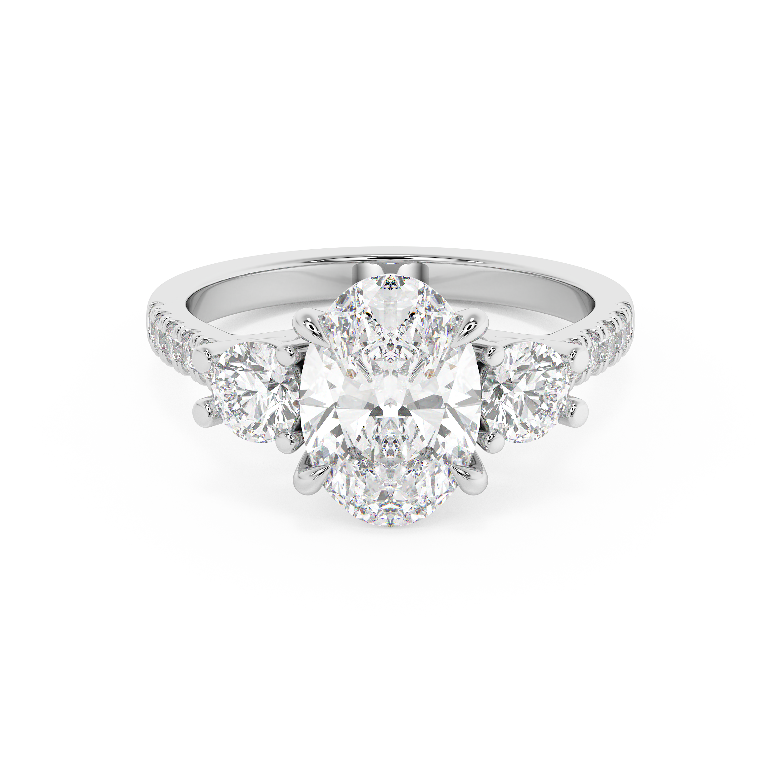 Oval Three Stone Pave Lab Grown Diamond Engagement Ring