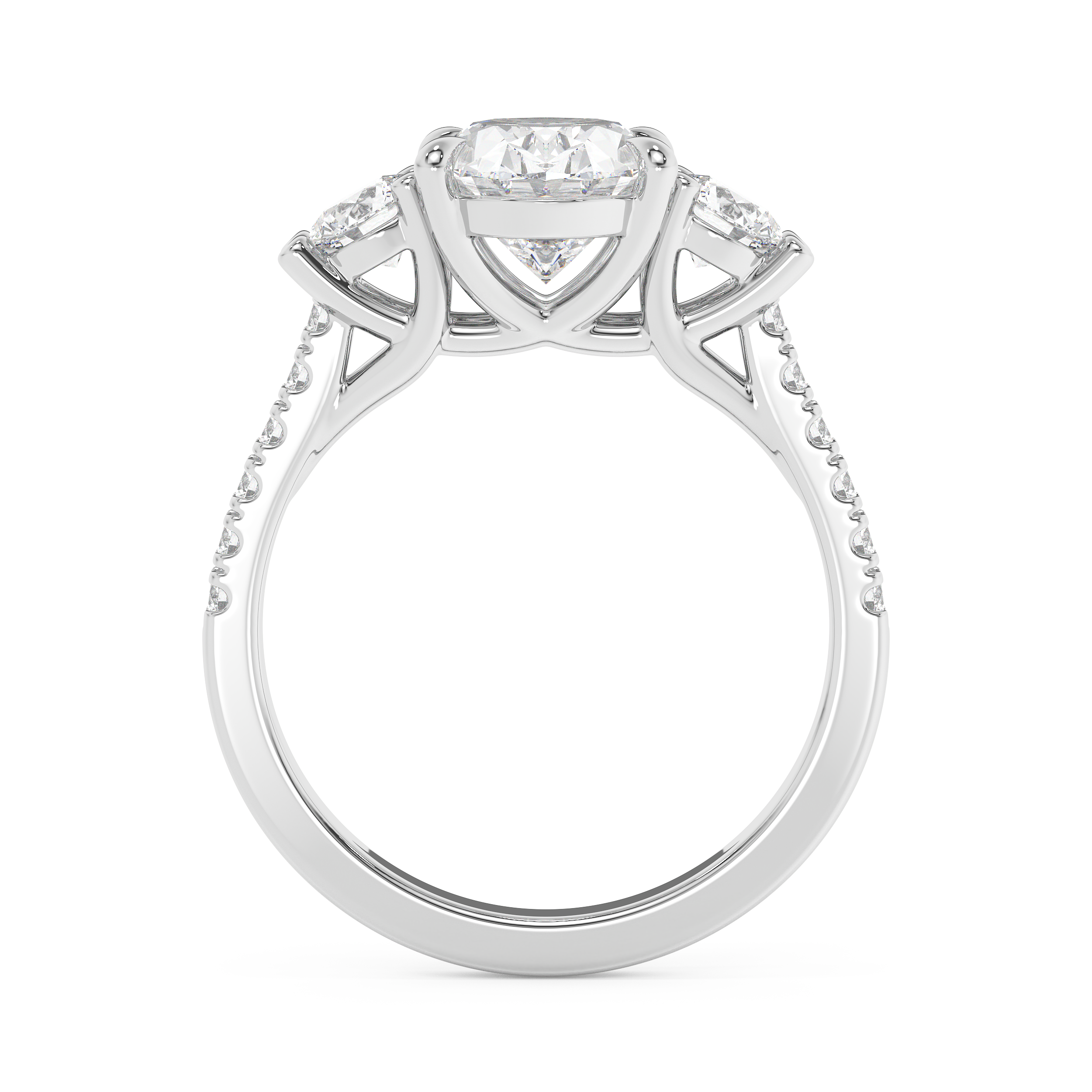 Oval Three Stone Pave Lab Grown Diamond Engagement Ring