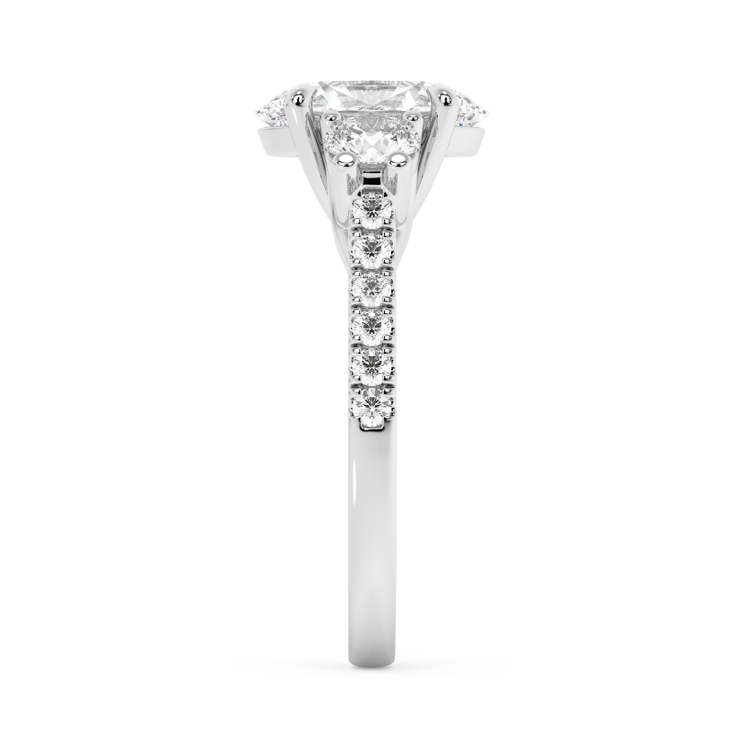 Oval Three Stone Pave Lab Grown Diamond Engagement Ring