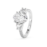 Oval Three Stone Pave Lab Grown Diamond Engagement Ring