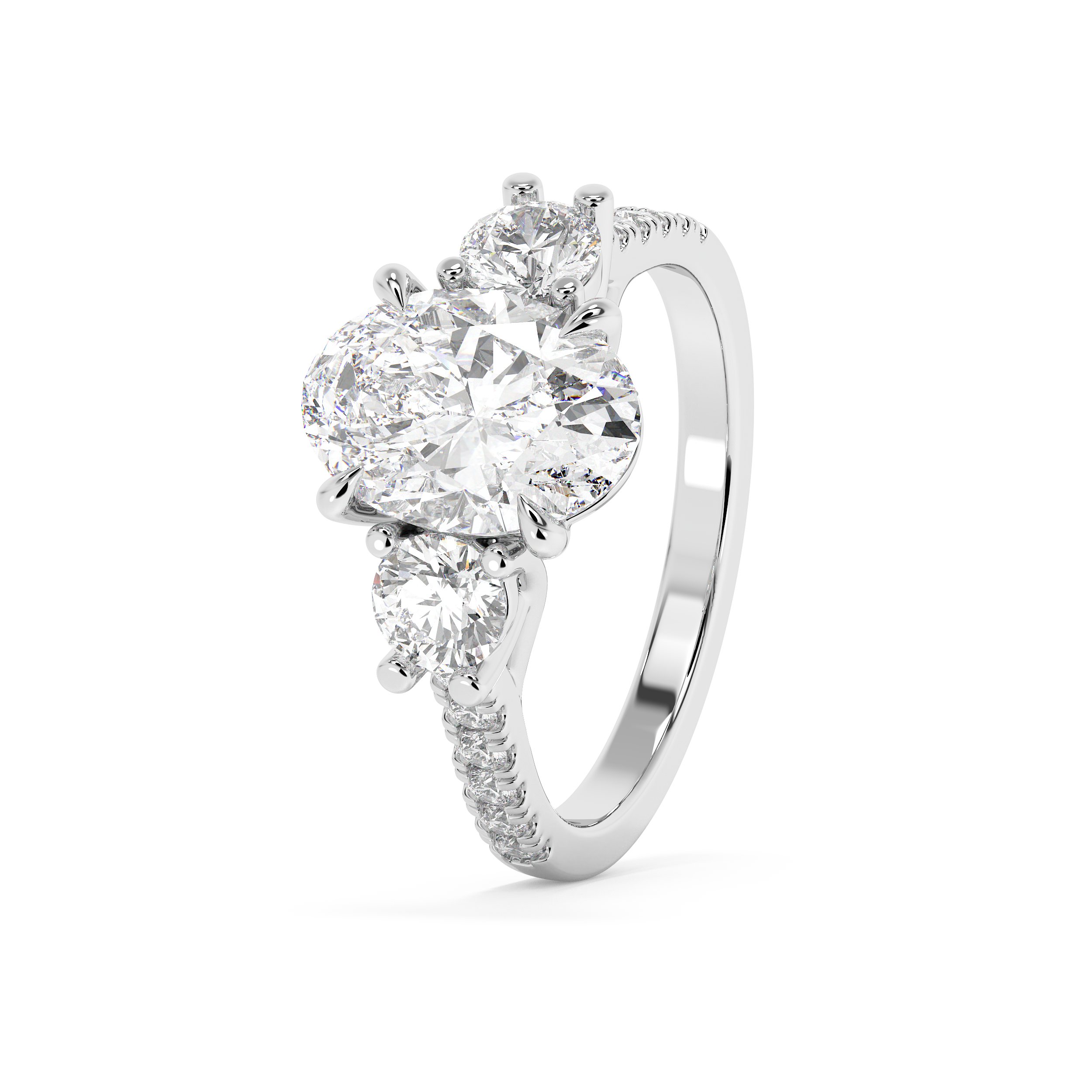 Oval Three Stone Pave Lab Grown Diamond Engagement Ring