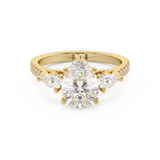 Pear Three Stone Pave Lab Grown Diamond Engagement Ring