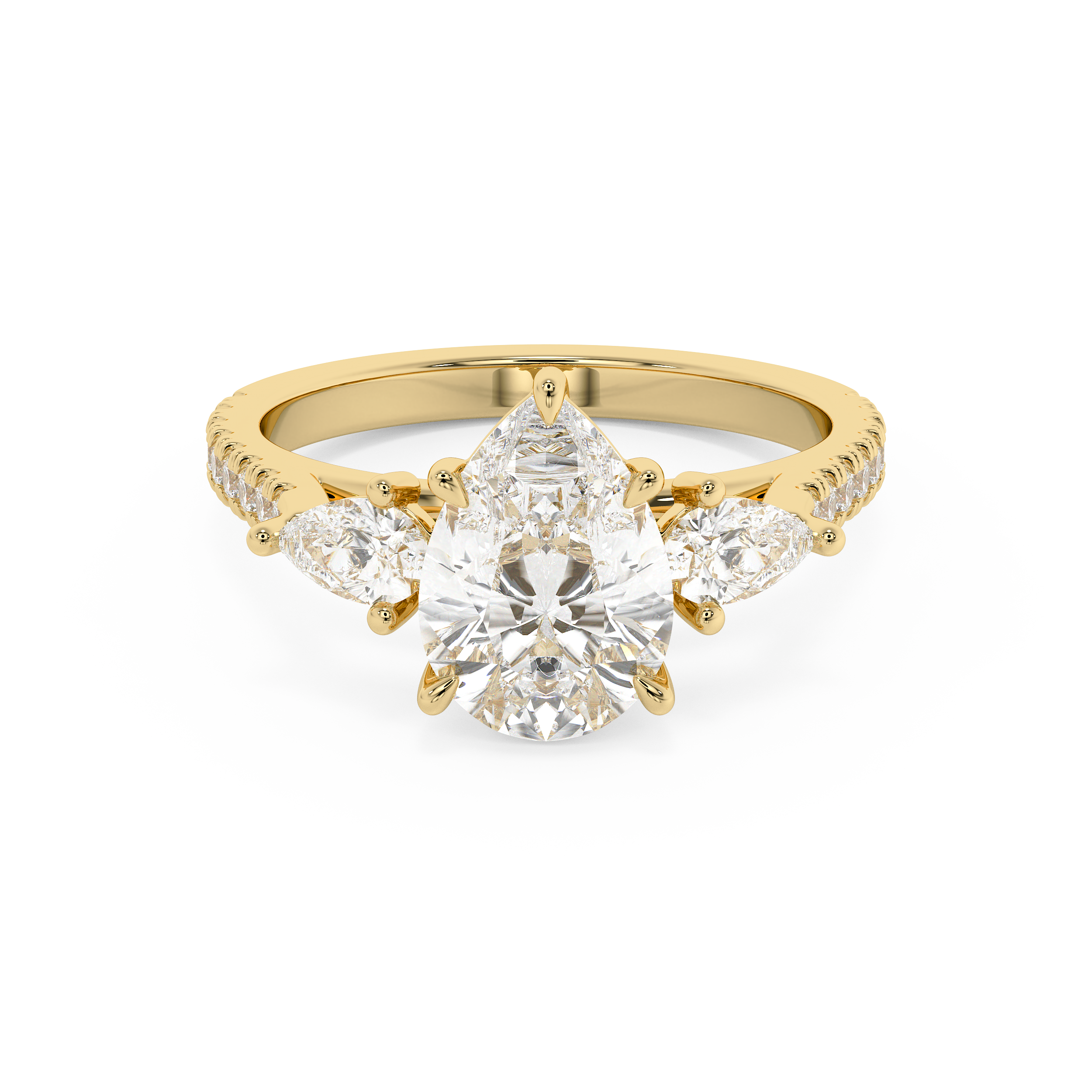 Pear Three Stone Pave Lab Grown Diamond Engagement Ring