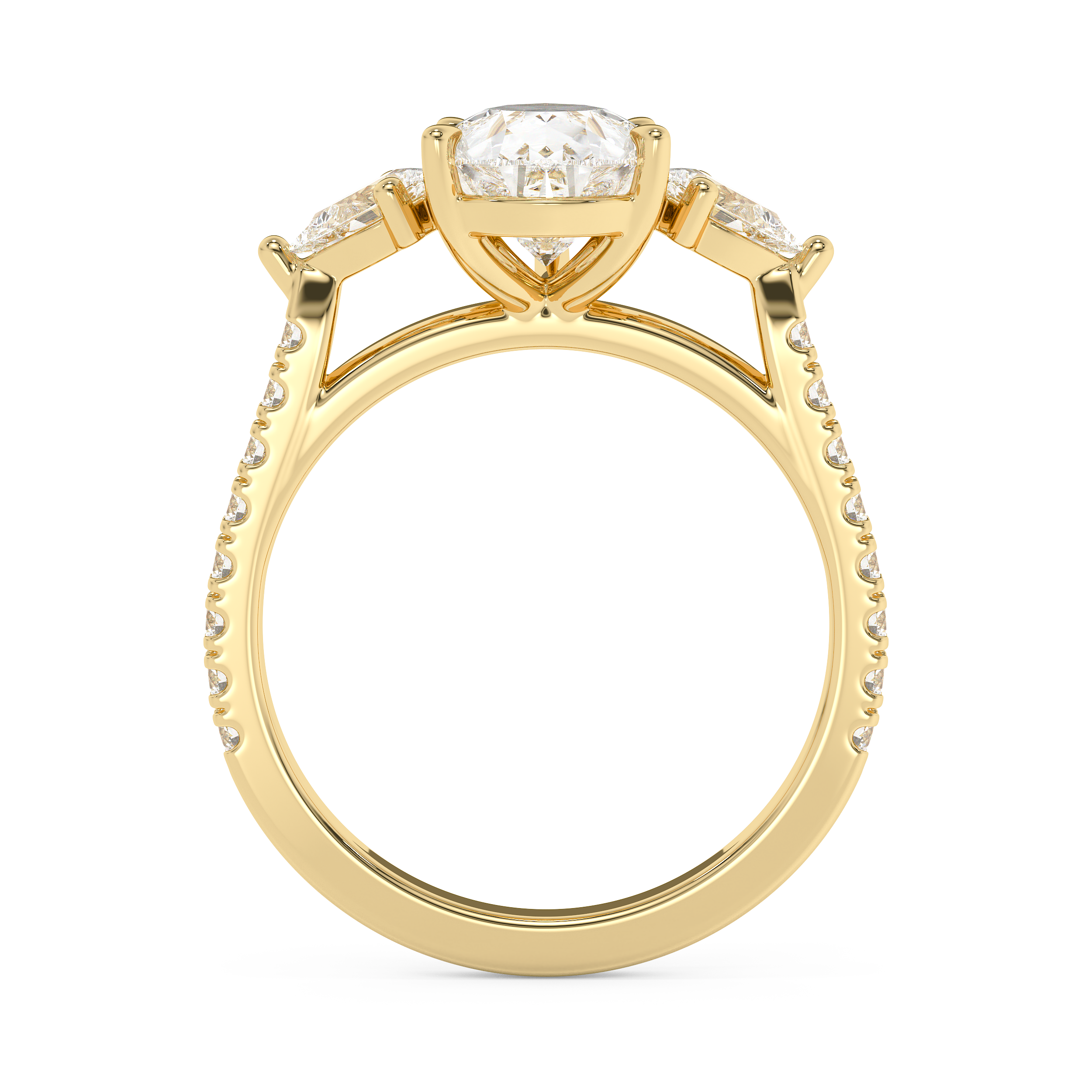 Pear Three Stone Pave Lab Grown Diamond Engagement Ring