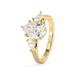 Pear Three Stone Pave Lab Grown Diamond Engagement Ring