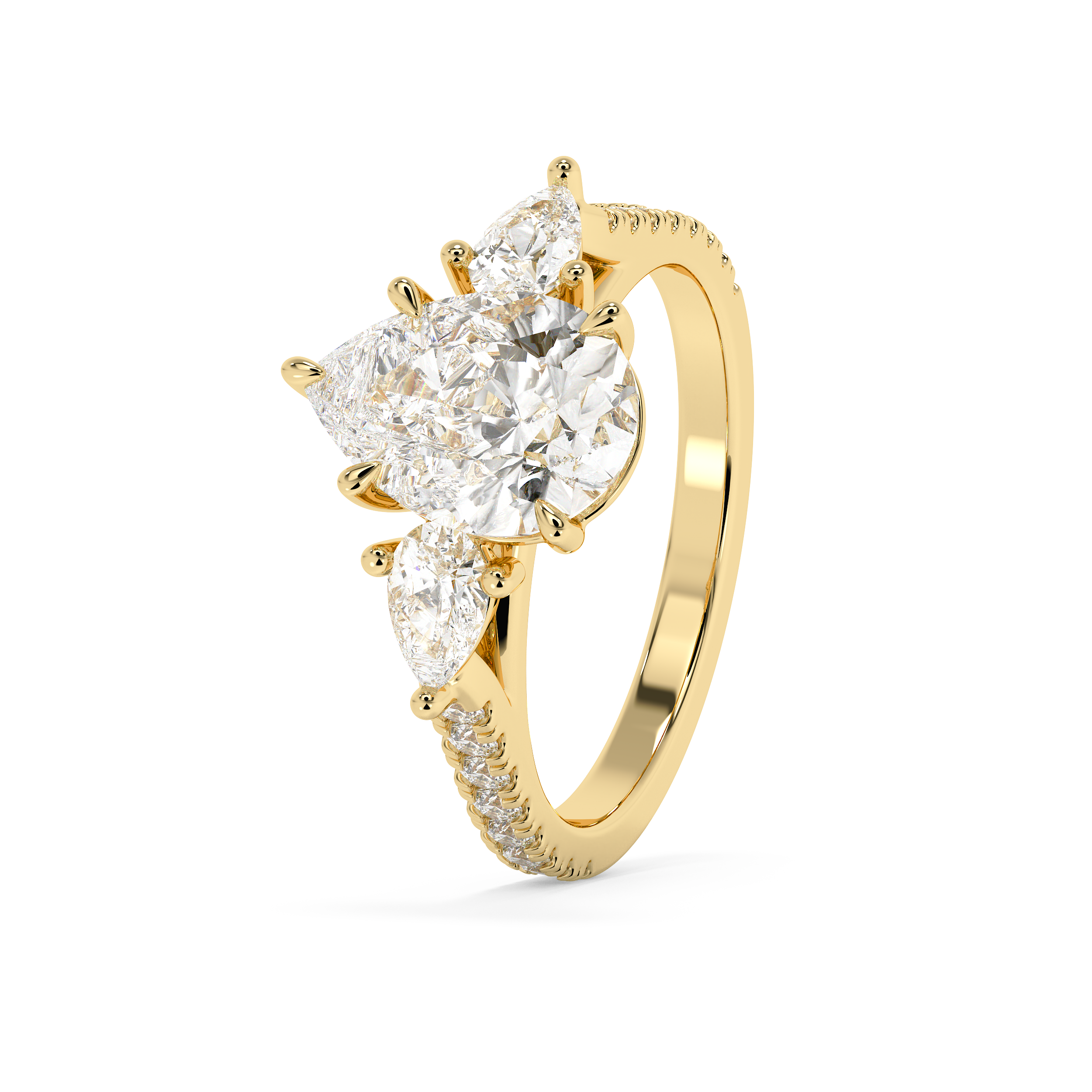 Pear Three Stone Pave Lab Grown Diamond Engagement Ring