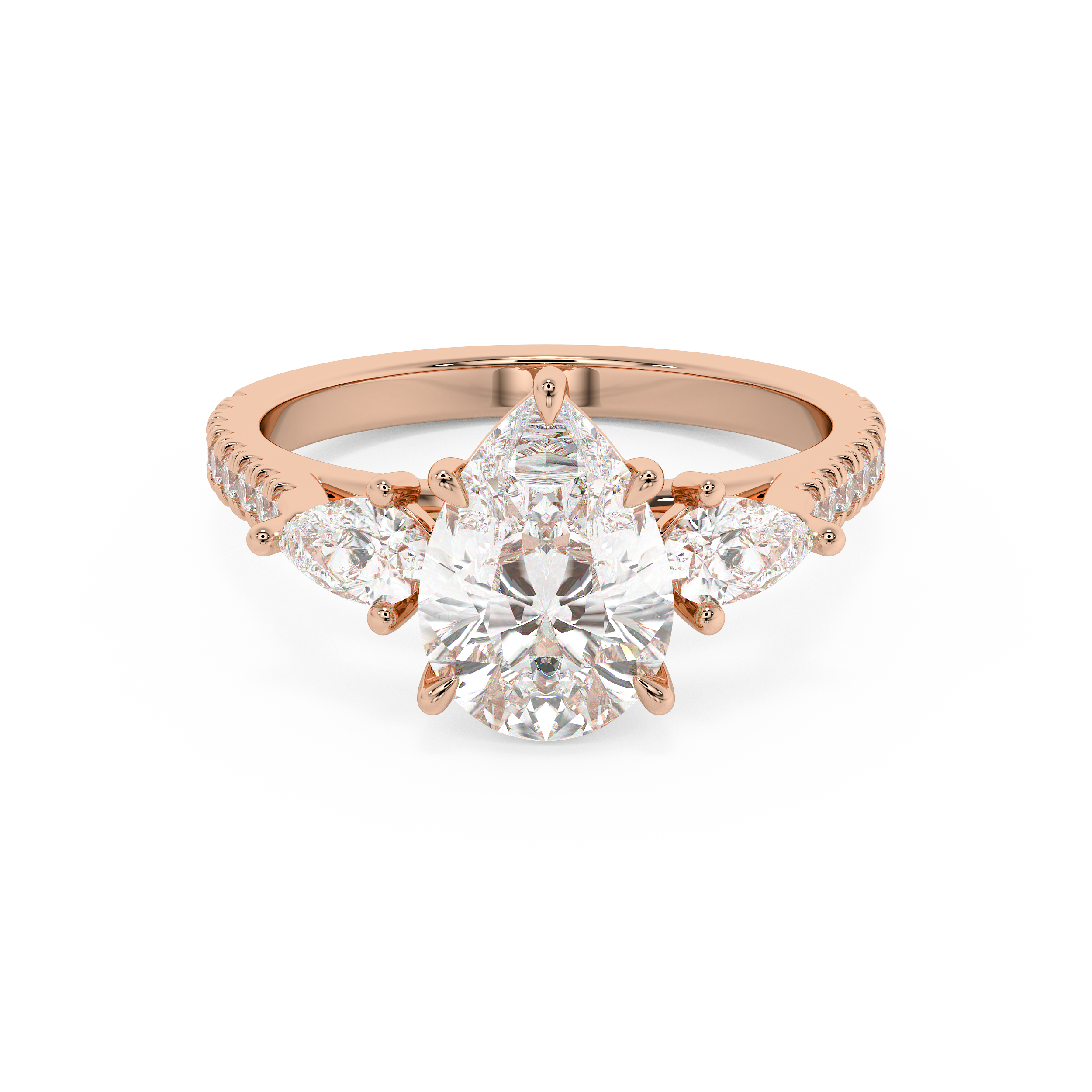 Pear Three Stone Pave Lab Grown Diamond Engagement Ring