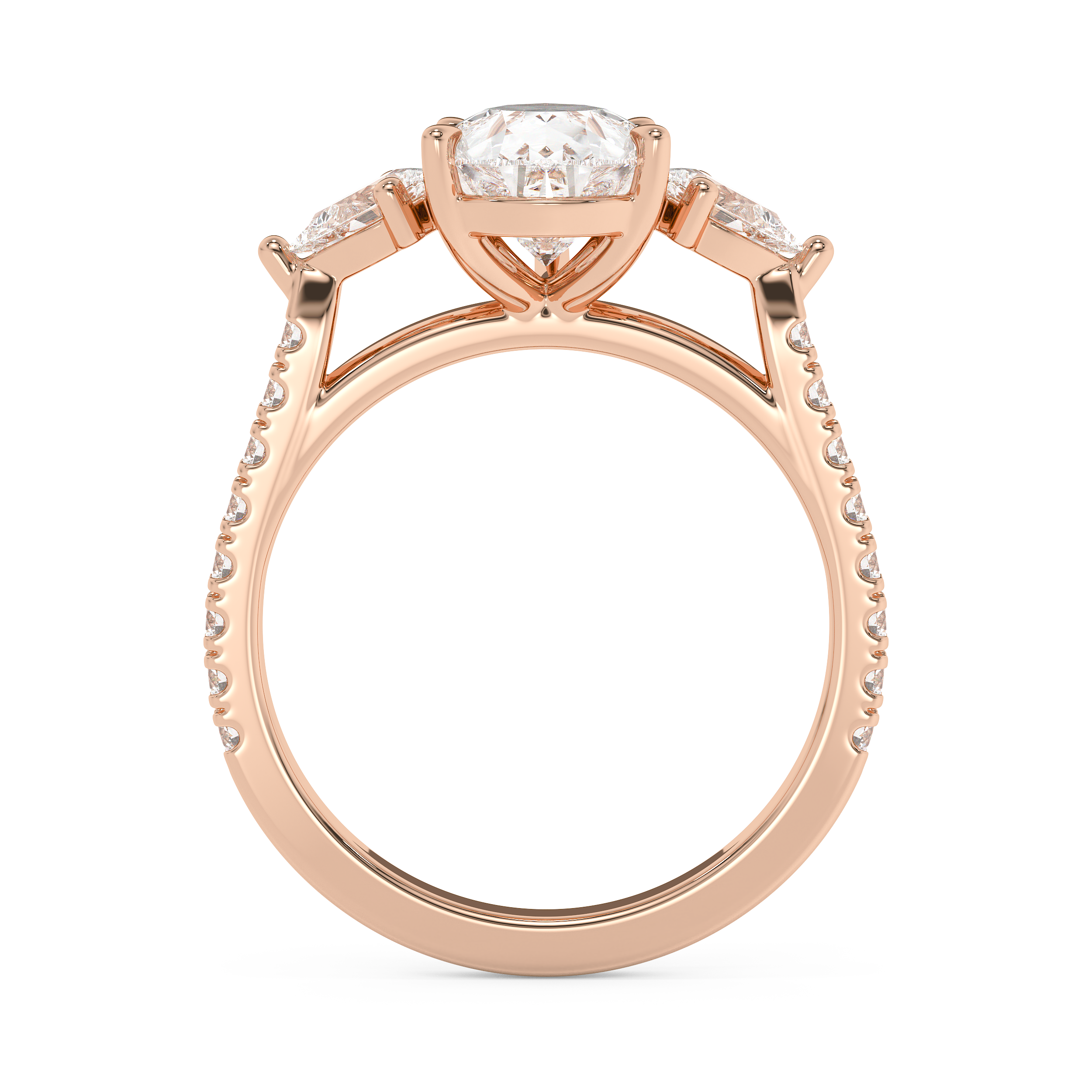 Pear Three Stone Pave Lab Grown Diamond Engagement Ring