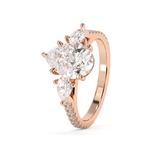 Pear Three Stone Pave Lab Grown Diamond Engagement Ring