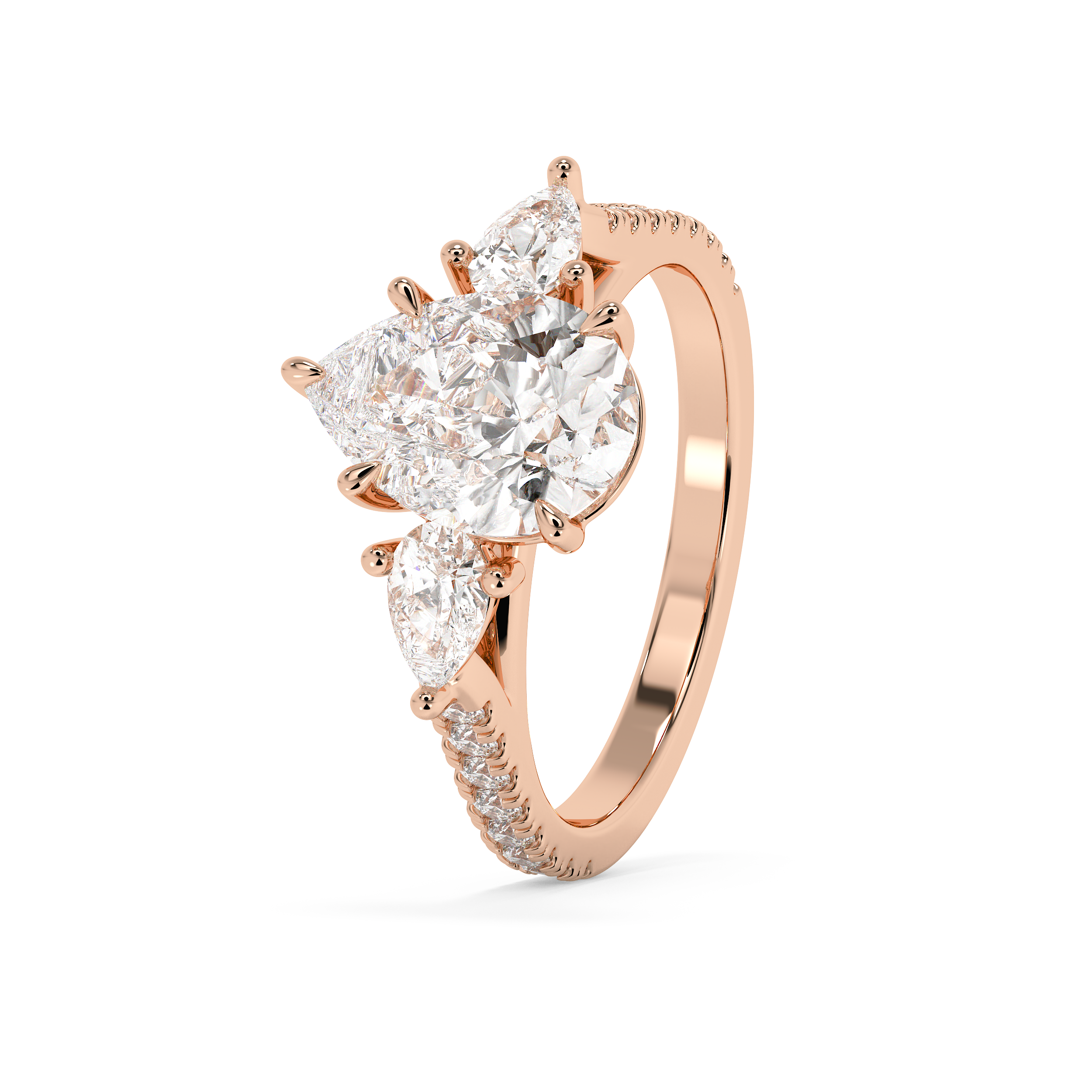 Pear Three Stone Pave Lab Grown Diamond Engagement Ring